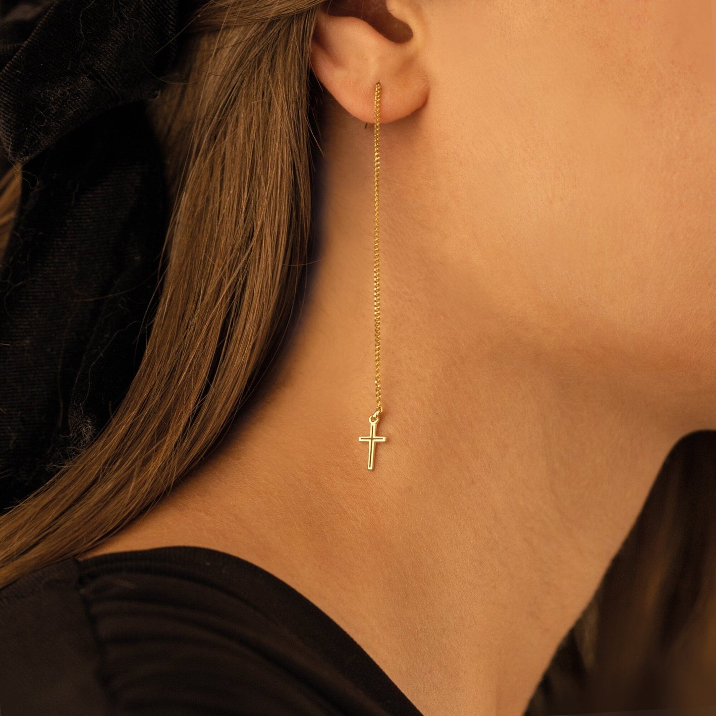 925 Sterling Silver Threader Cross Earrings