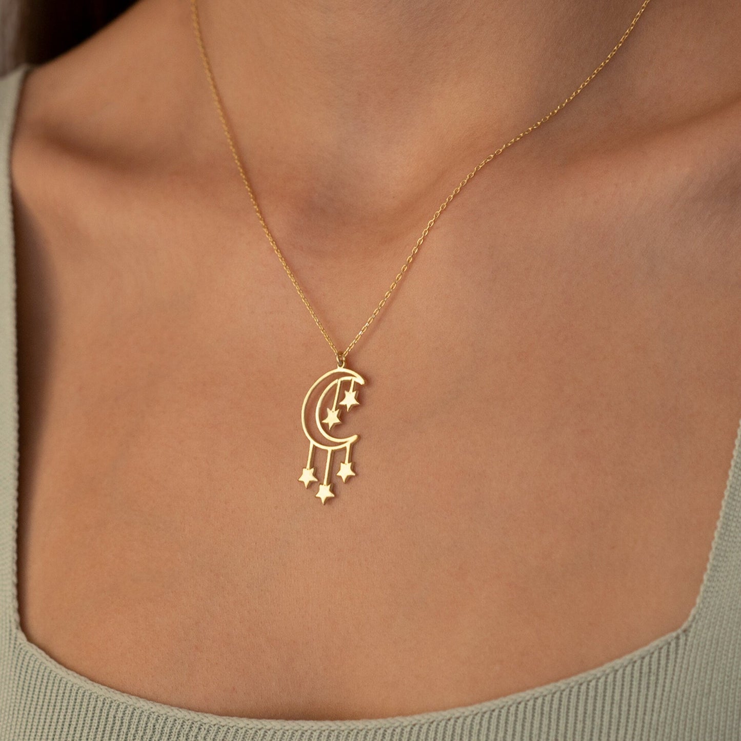 925 Sterling Silver Moon And Star Necklace
