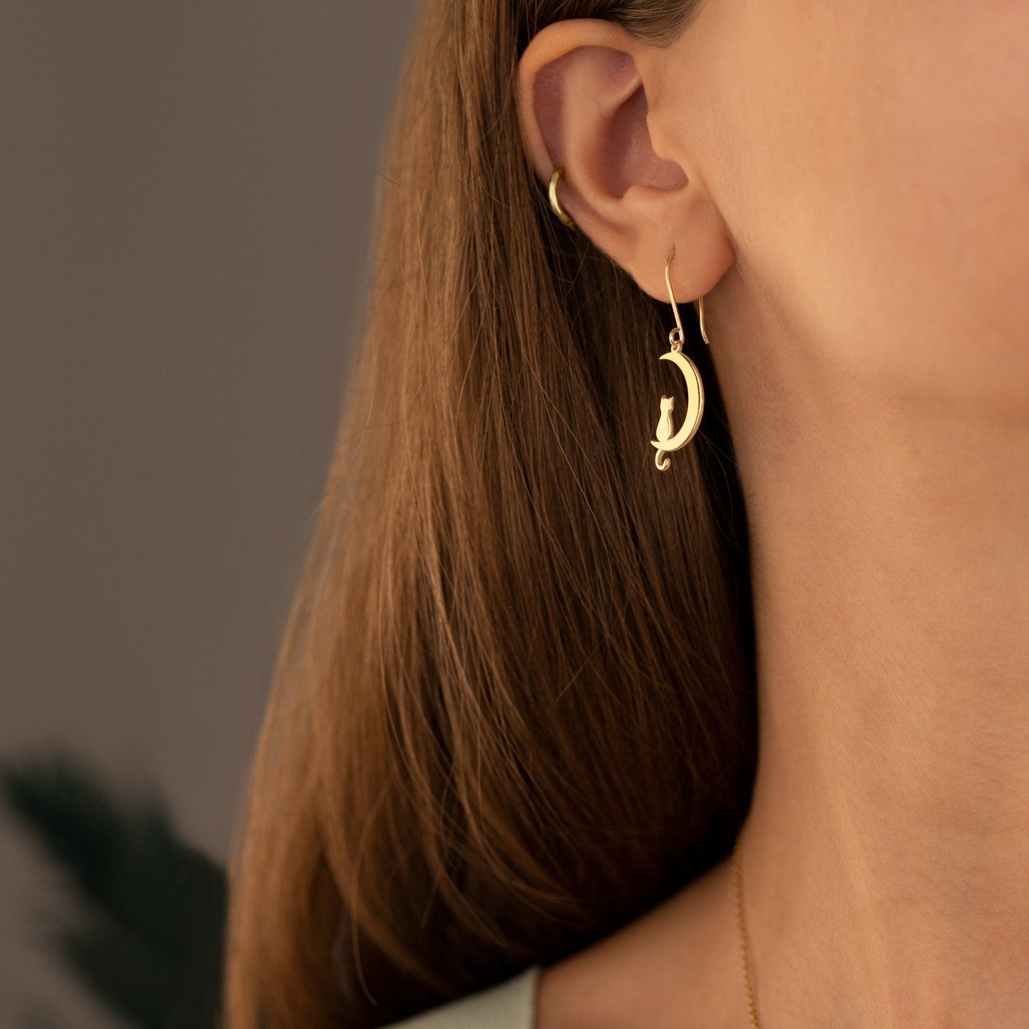 925 Sterling Silver Cat Moon Dangle & Drop Earrings