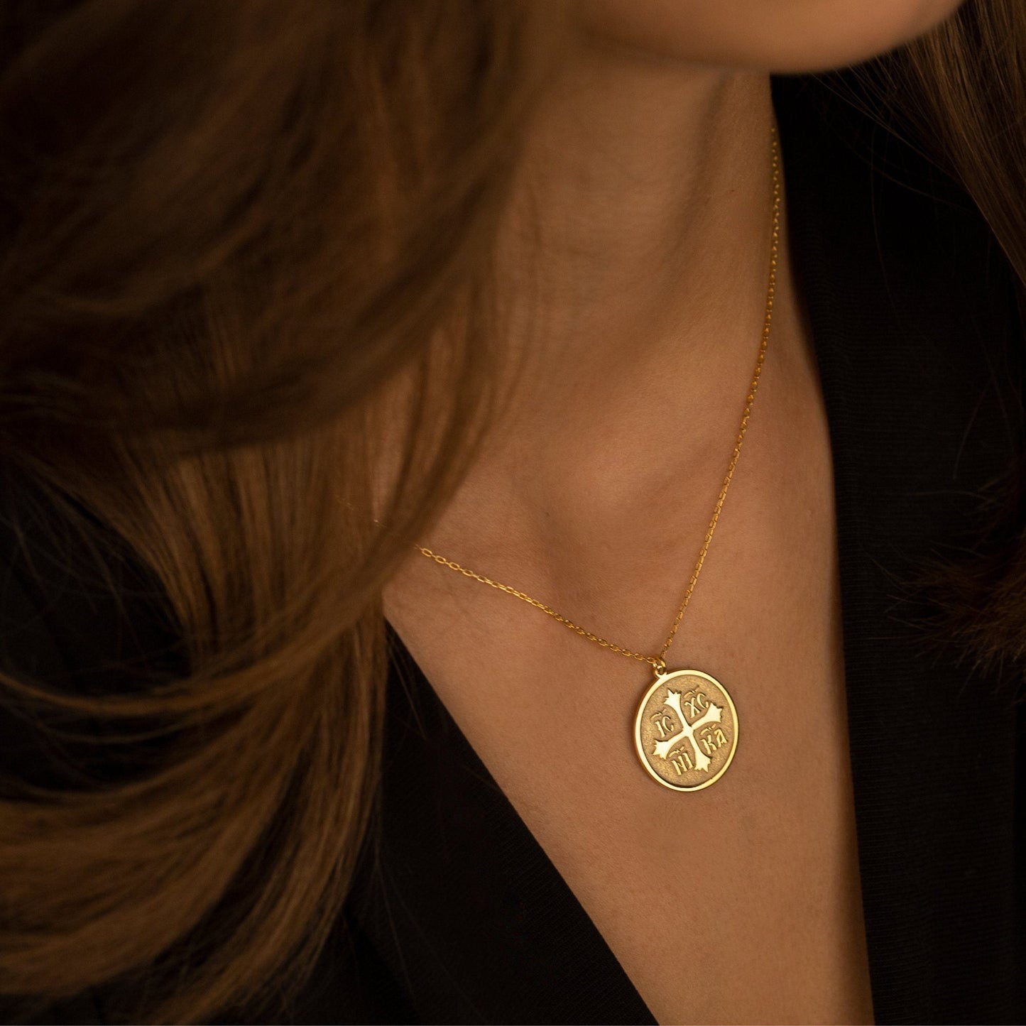 14K Solid Gold Christian Eastern Orthodox Cross Necklace - IC XC NIKA Cross Necklace