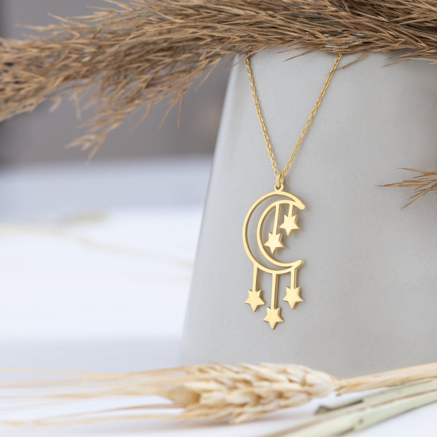 925 Sterling Silver Moon And Star Necklace