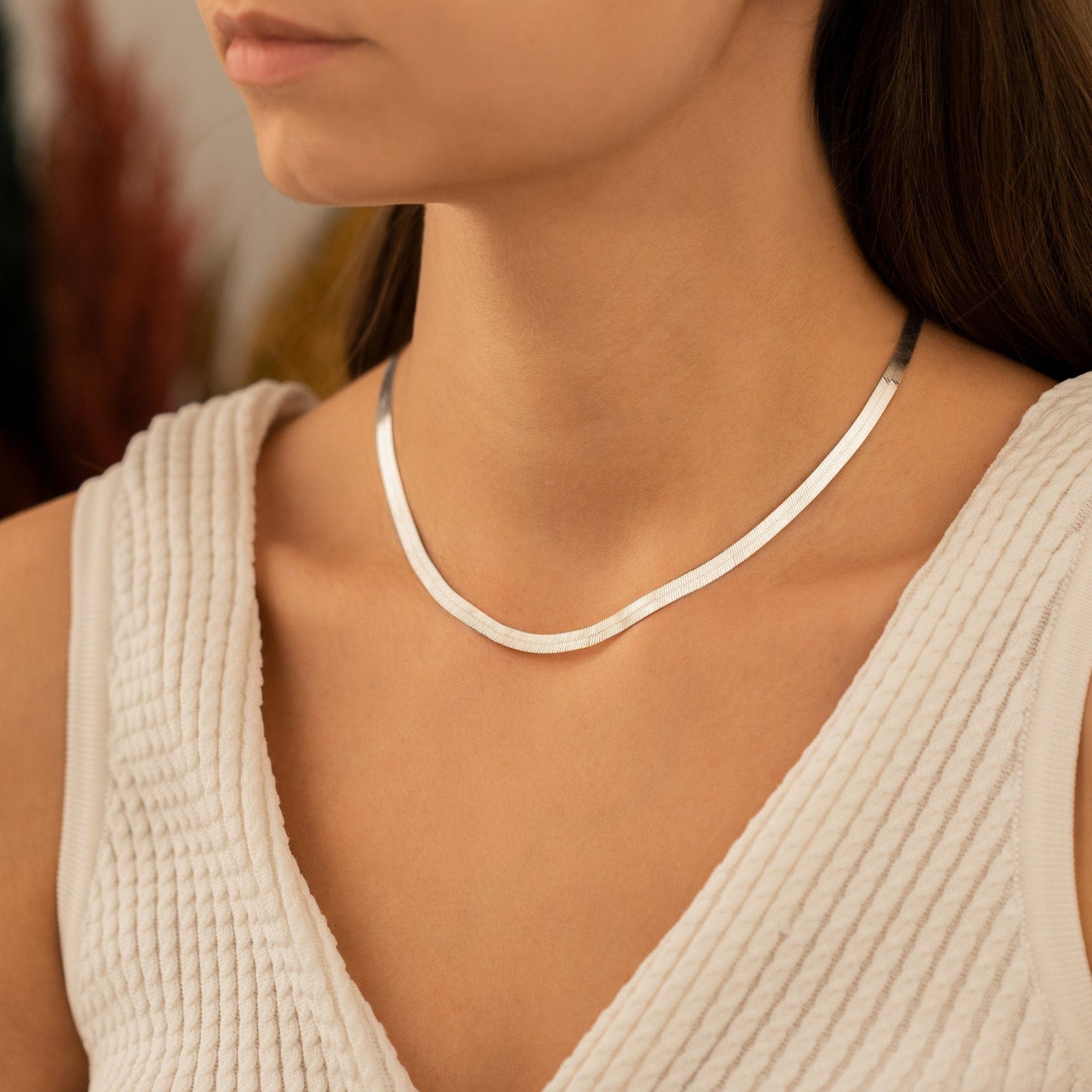 925 Sterling Silver Snake Layered Herringbone Chain Necklace