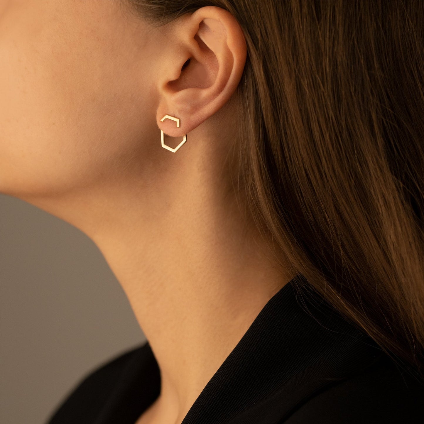 925 Sterling Silver Hexagon Ear Jacket Earrings
