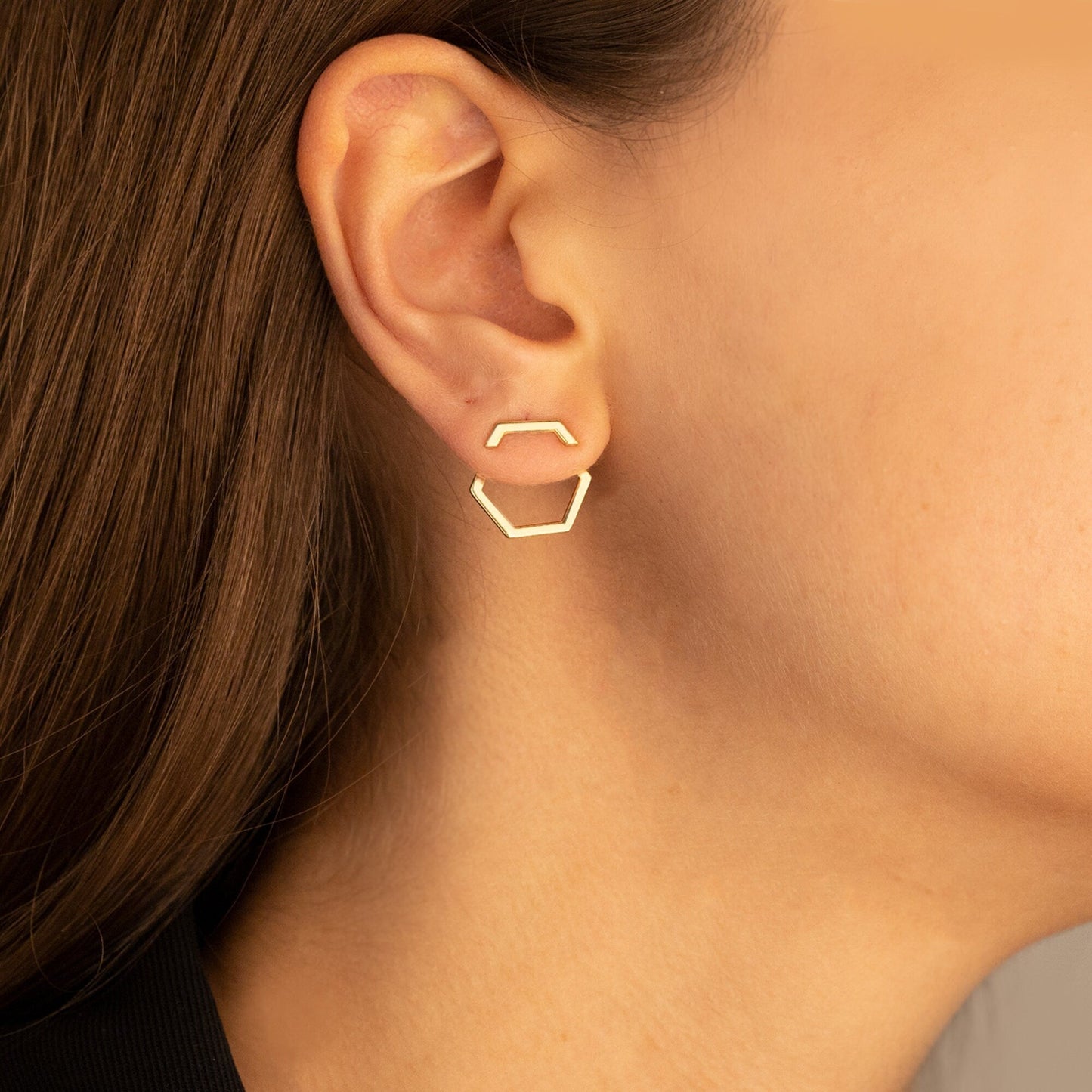 925 Sterling Silver Hexagon Ear Jacket Earrings