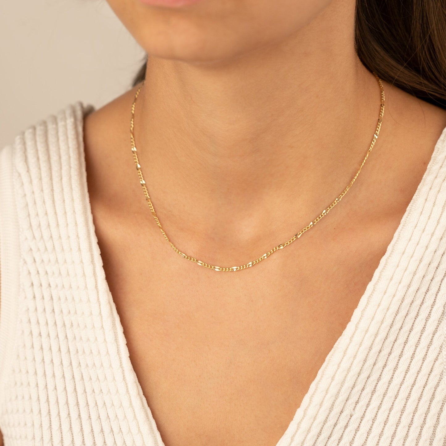 925 Sterling Silver Gold Figaro Chain