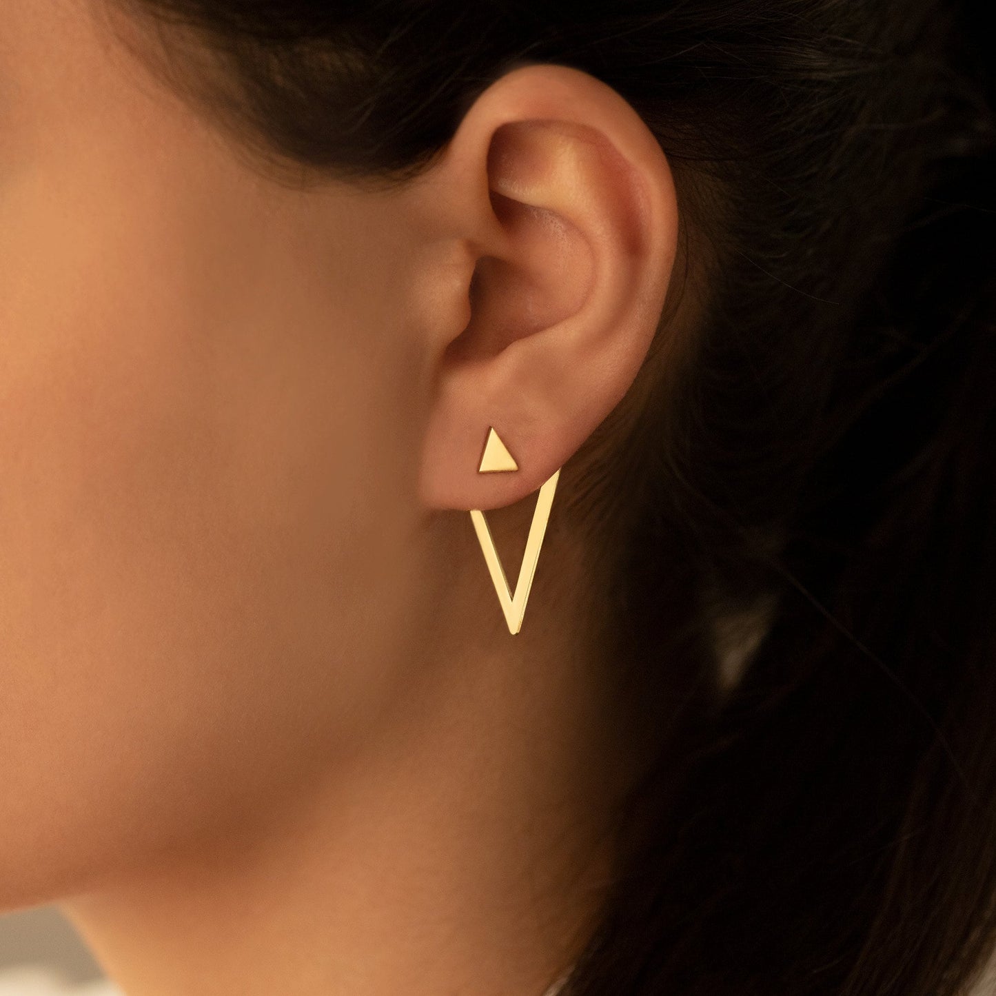 14K Solid Gold Upright Triangle Earrings