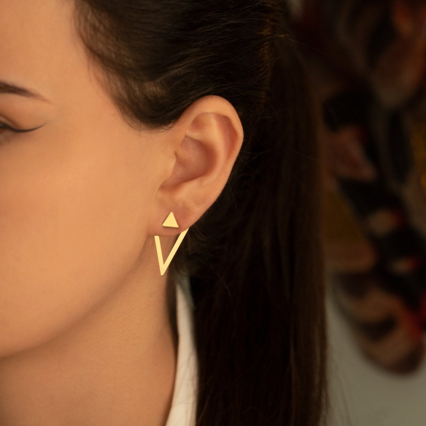 14K Solid Gold Upright Triangle Earrings