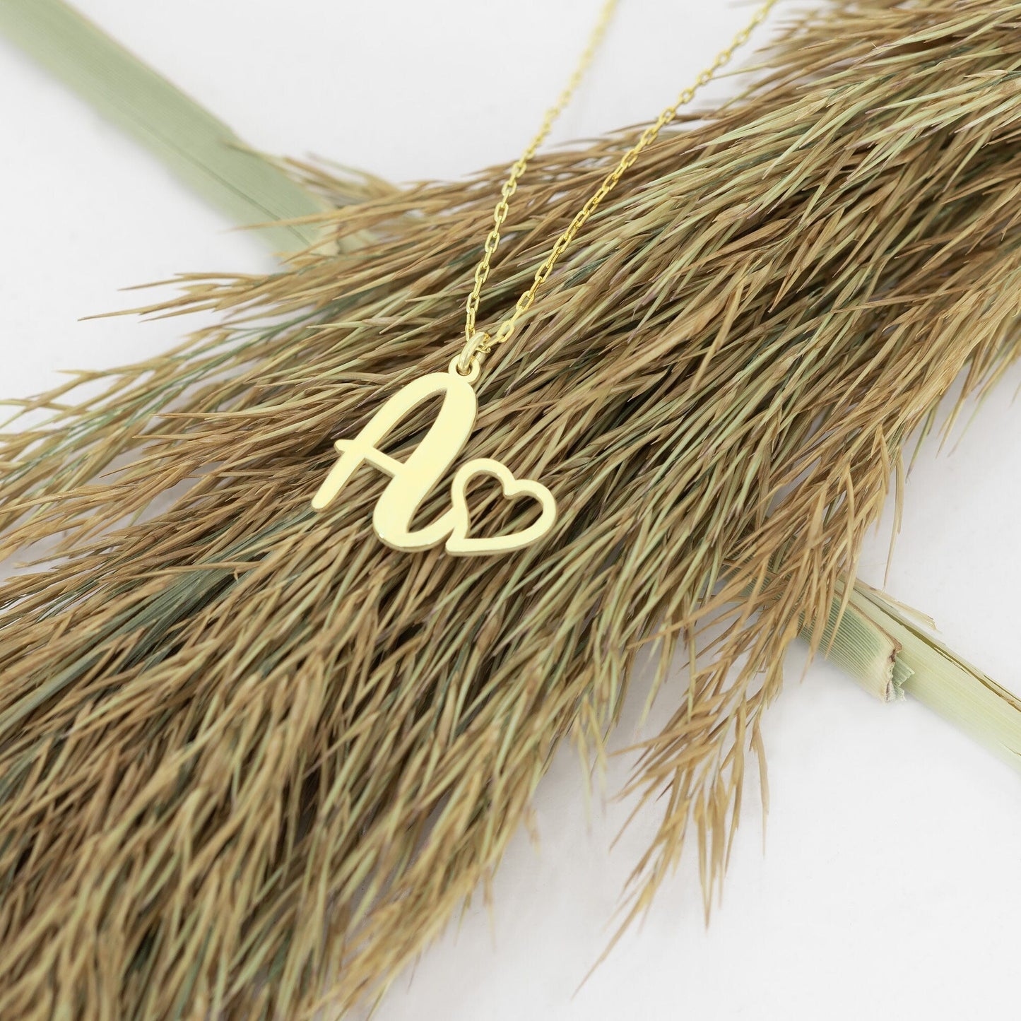 925 Sterling Silver Initial Necklace With Heart