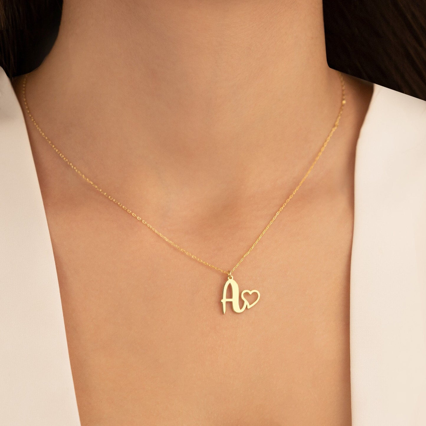 925 Sterling Silver Initial Necklace With Heart