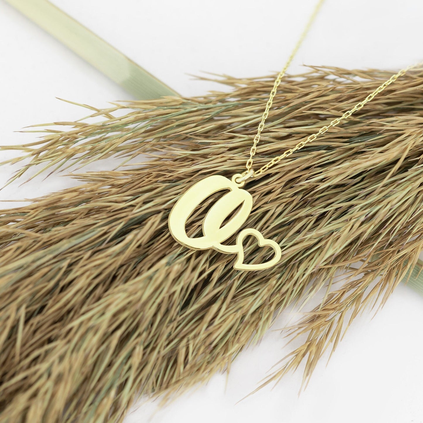 925 Sterling Silver Initial Necklace With Heart