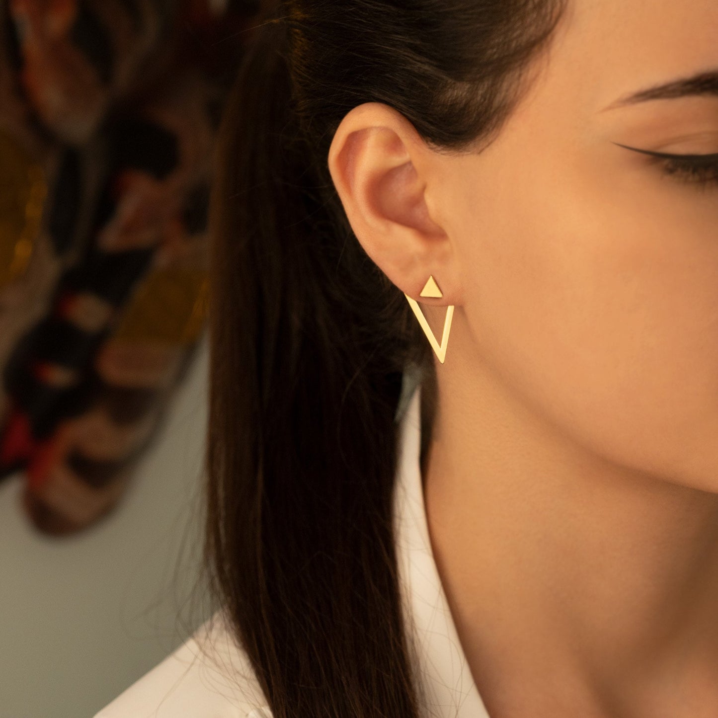 14K Solid Gold Upright Triangle Earrings