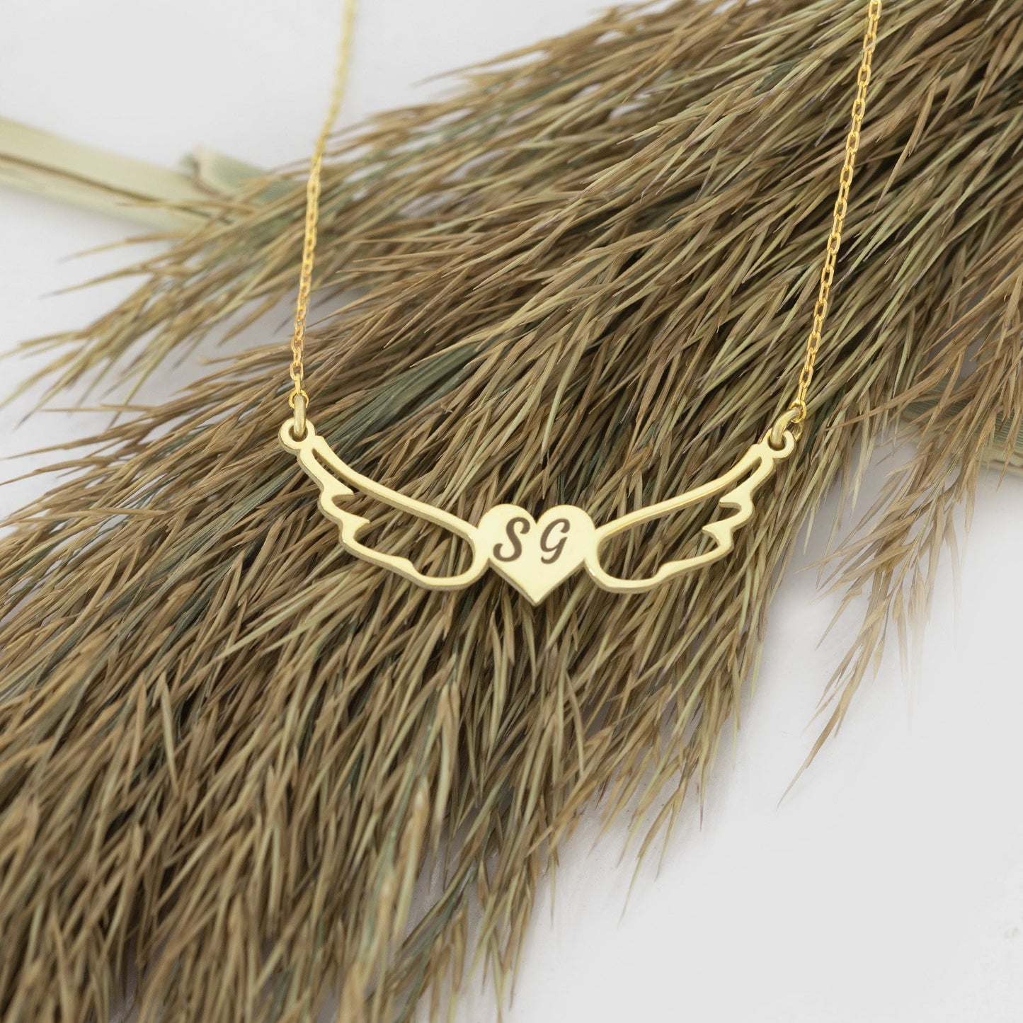 925 Sterling Silver Initial Angel Wings Love Necklace
