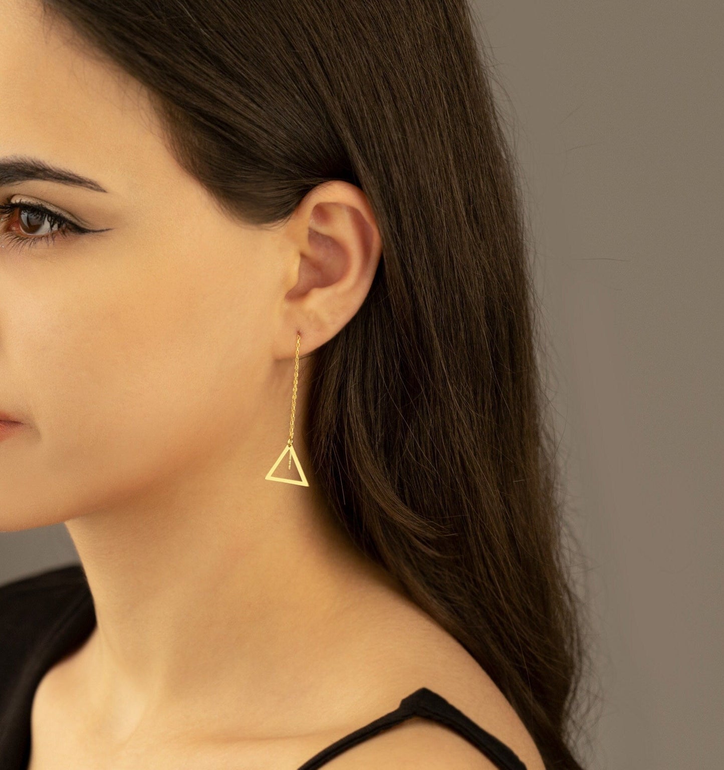 925 Sterling Silver Threader Triangle Chain Earrings