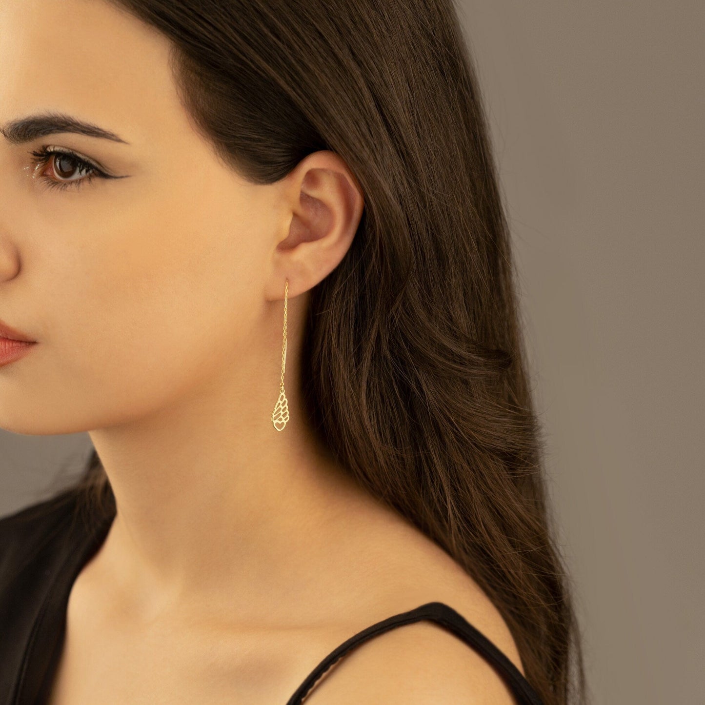 925 Sterling Silver Threader Wing Chain Heart Earrings