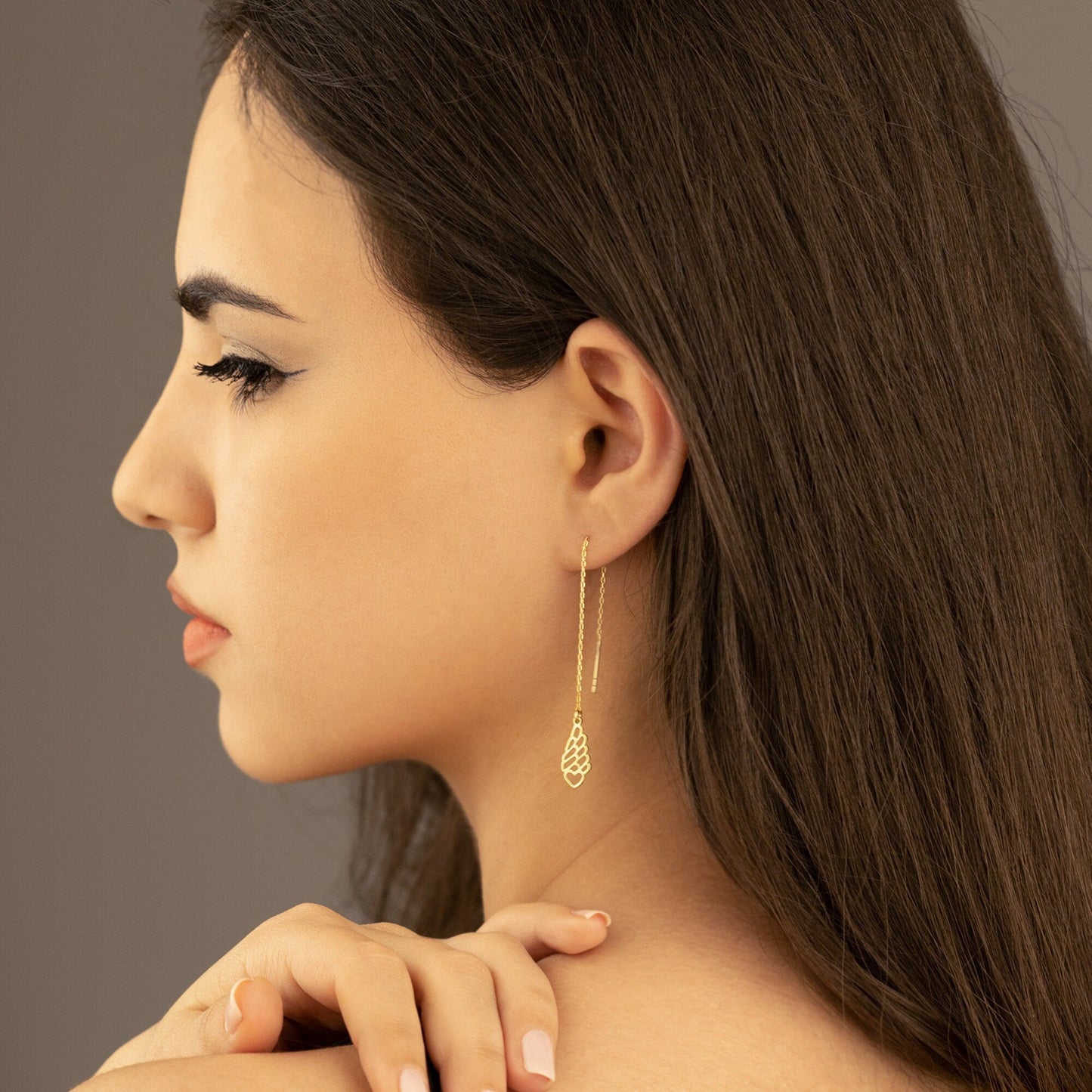 925 Sterling Silver Threader Wing Chain Heart Earrings
