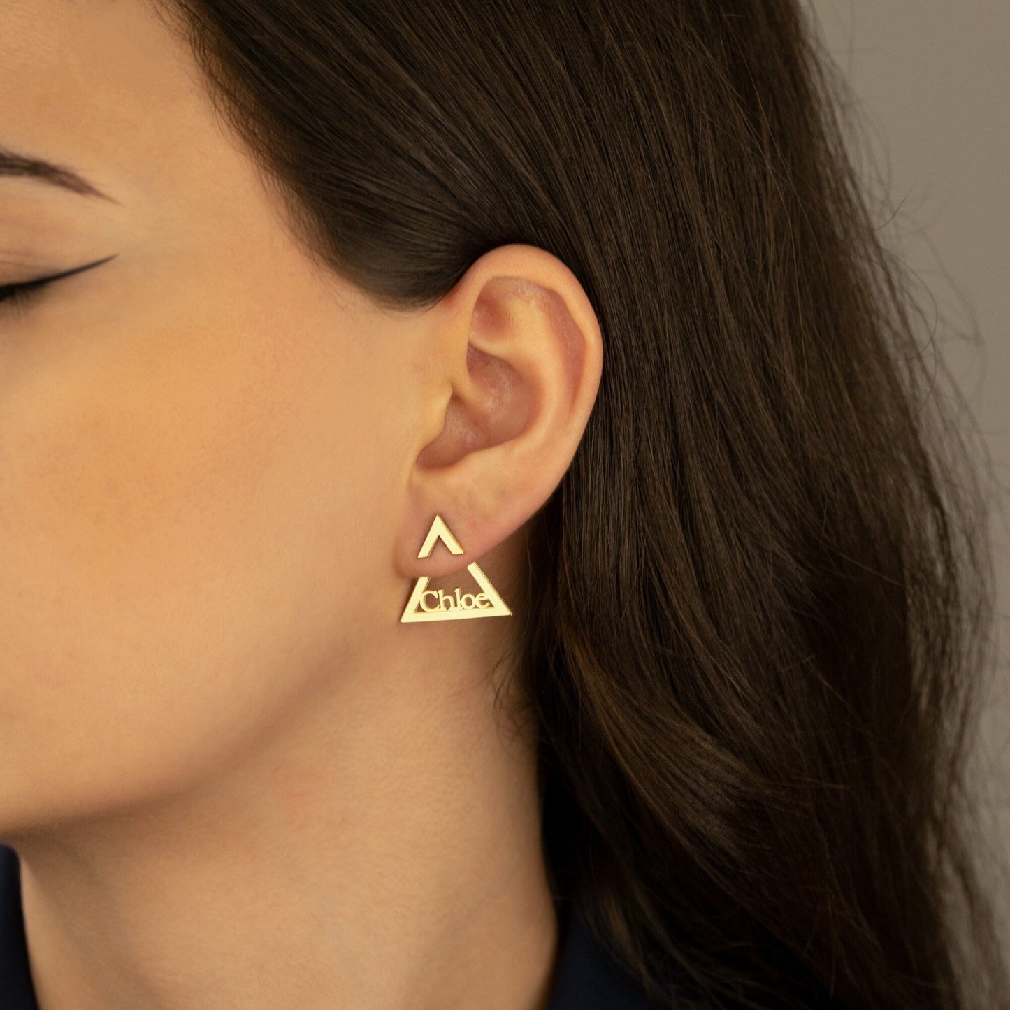 925 Sterling Silver Triangle Ear Jacket Named Earrings
