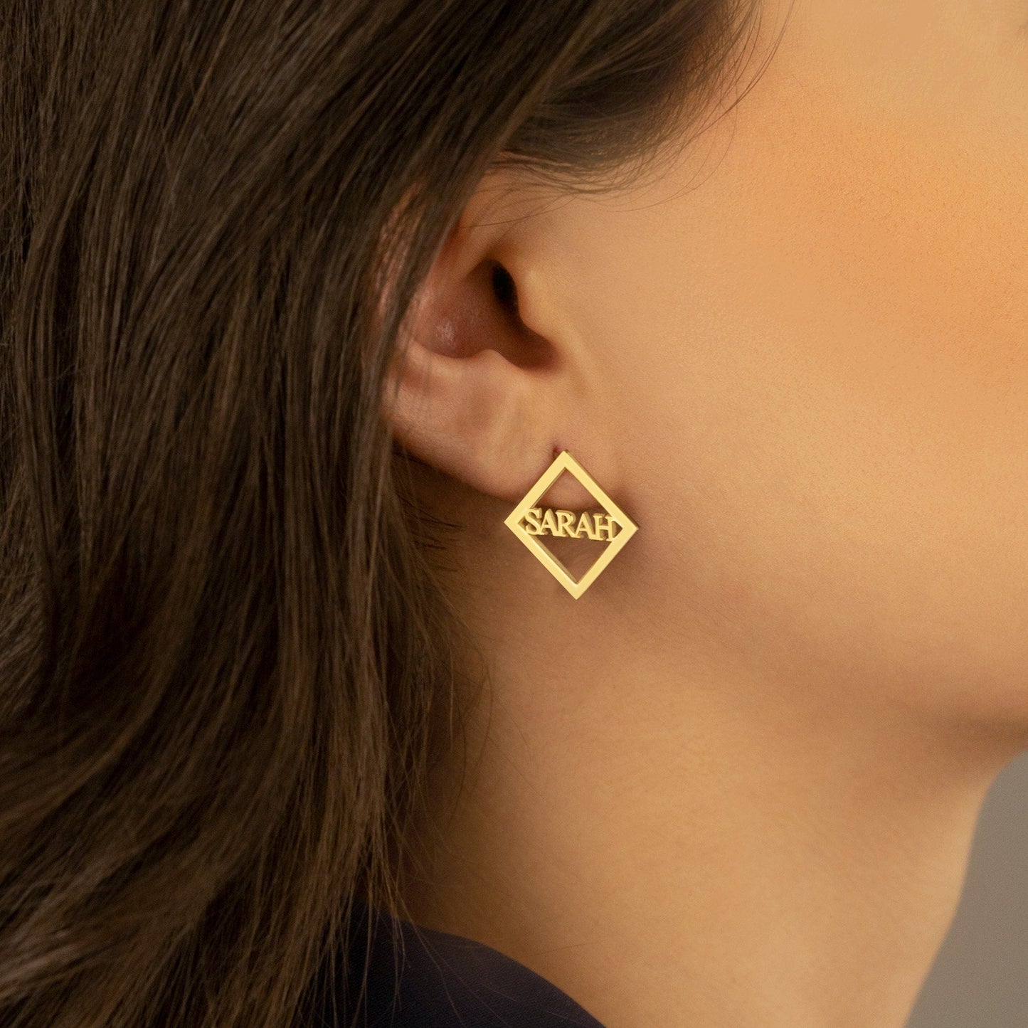 925 Sterling Silver Square Ear Jacket Name Earring