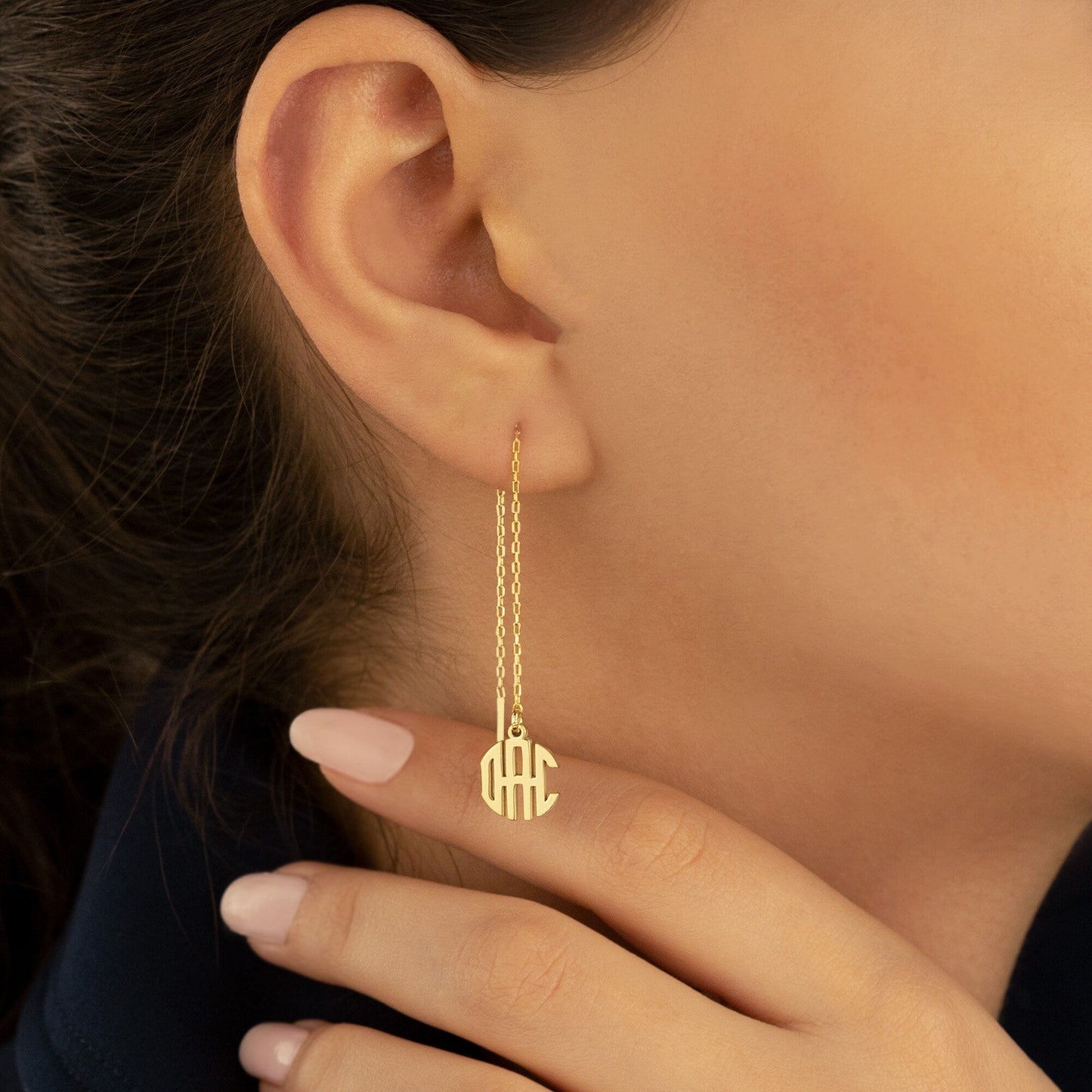 925 Sterling Silver Threader Monogram Earrings