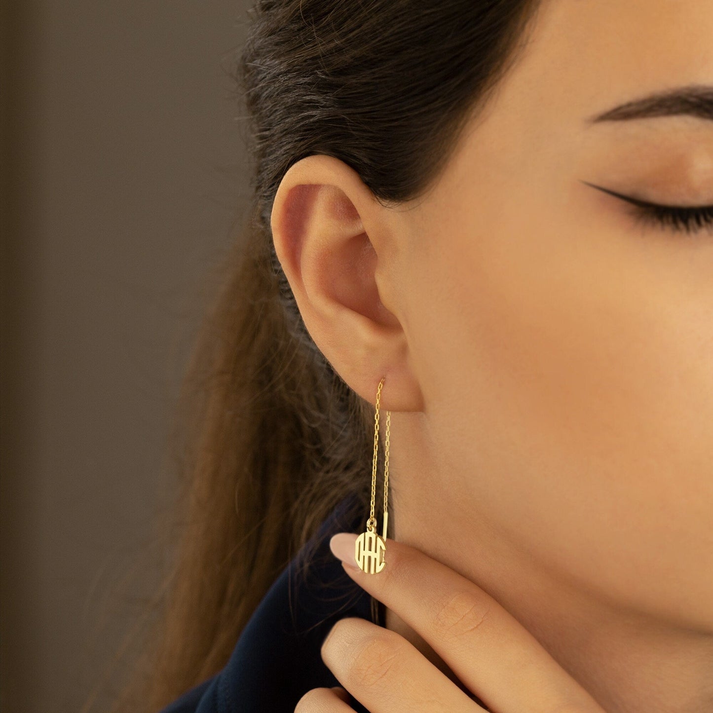 925 Sterling Silver Threader Monogram Earrings