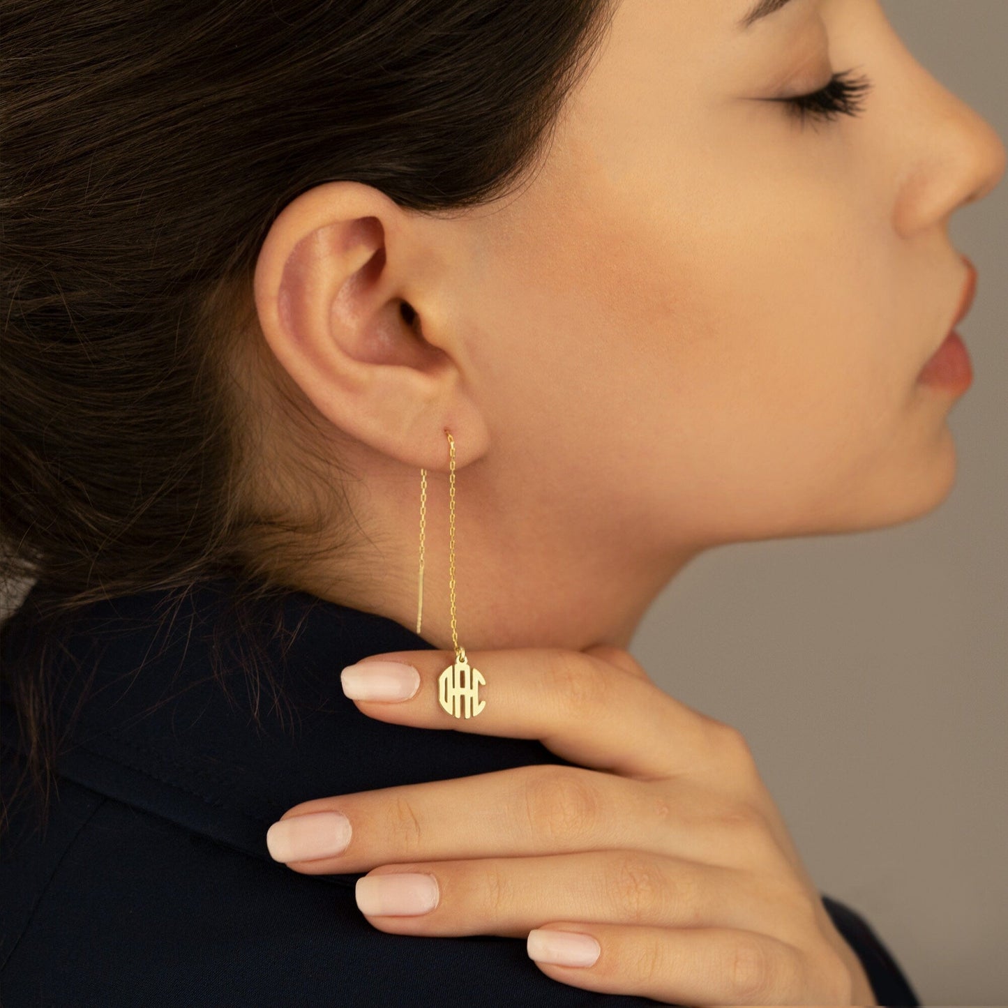925 Sterling Silver Threader Monogram Earrings