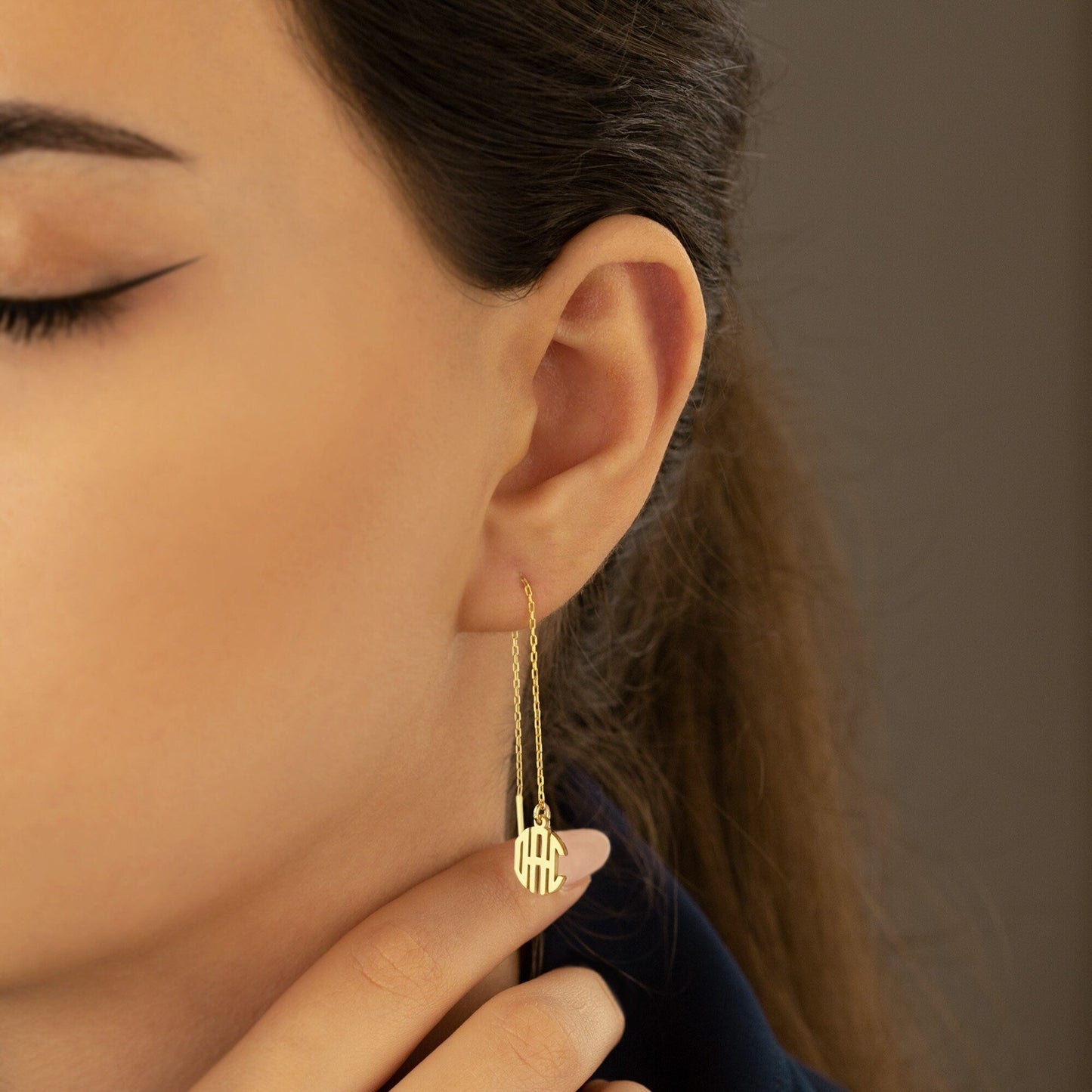 925 Sterling Silver Threader Monogram Earrings