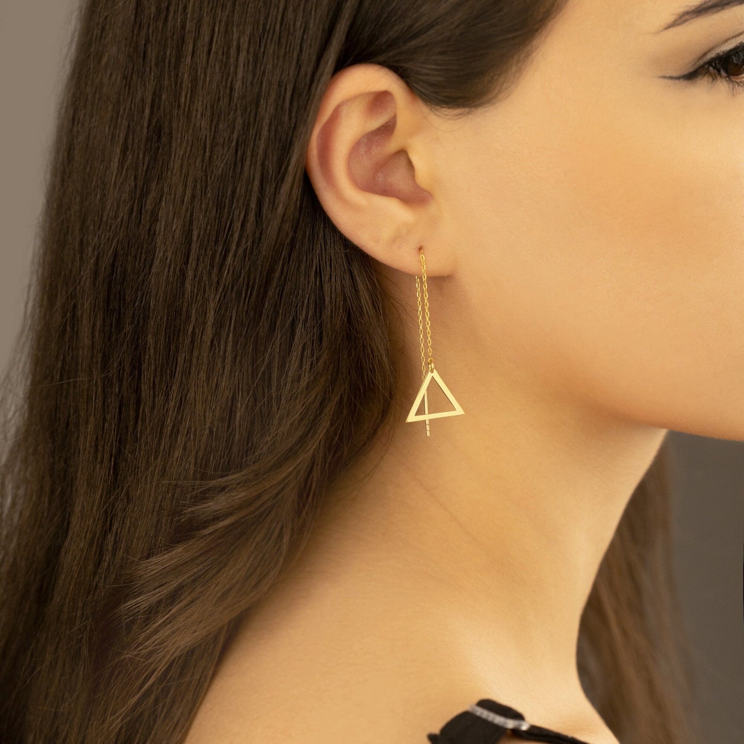 925 Sterling Silver Threader Triangle Chain Earrings