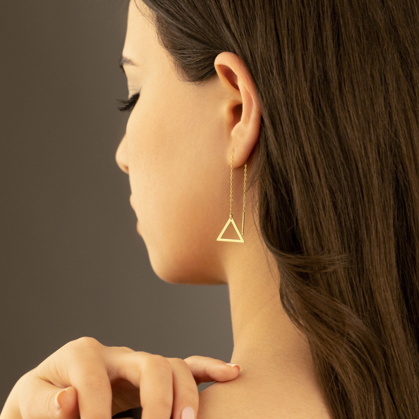 925 Sterling Silver Threader Triangle Chain Earrings