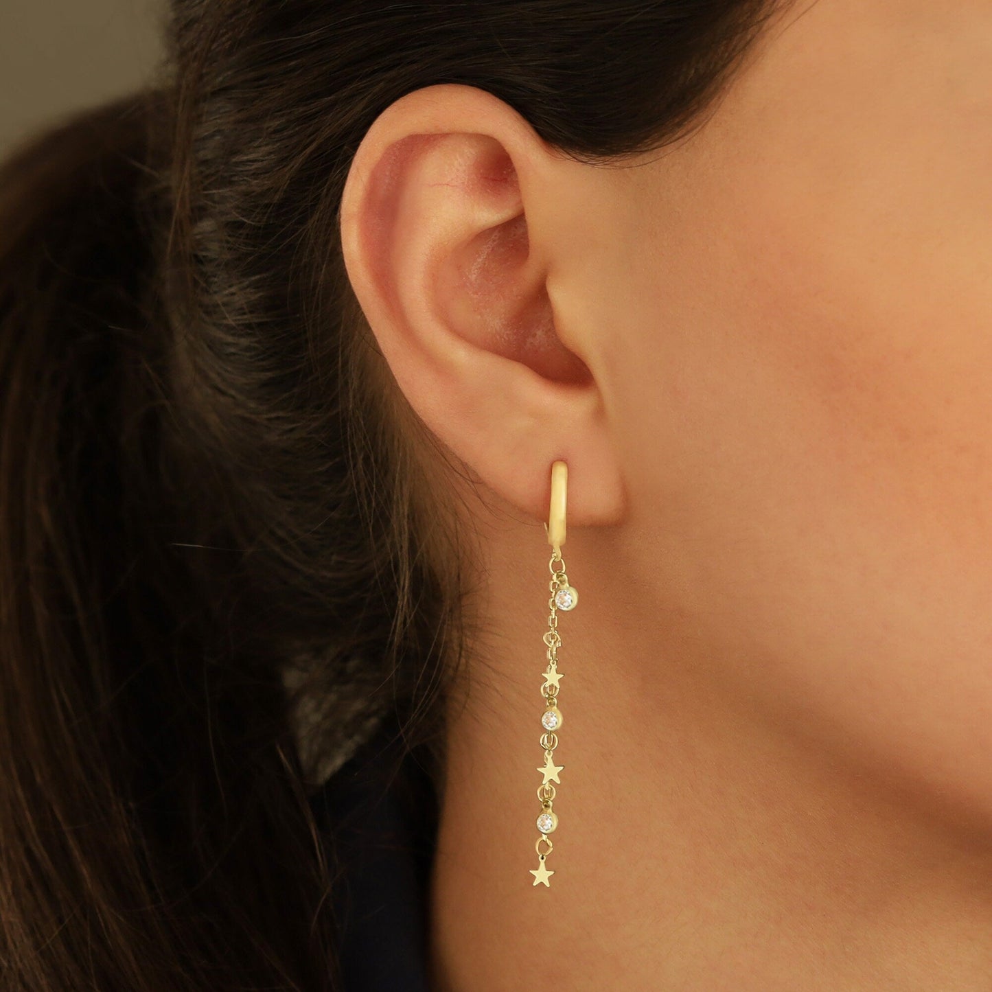 925 Sterling Silver Threader Star Hoop Earrings