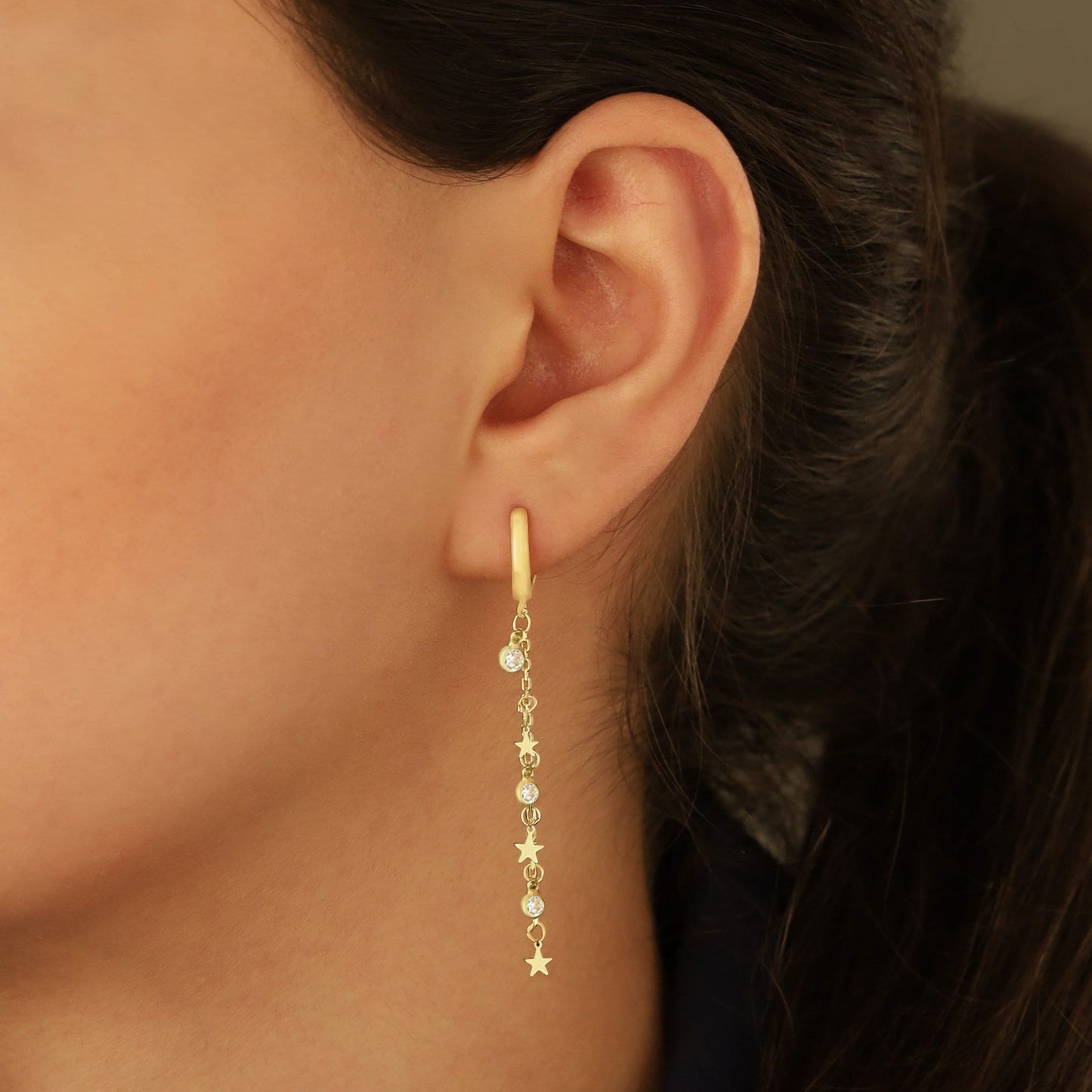 925 Sterling Silver Threader Star Hoop Earrings