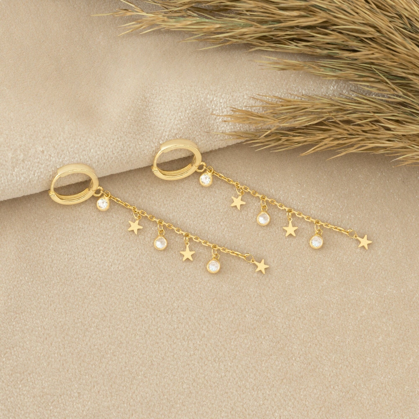 925 Sterling Silver Threader Star Hoop Earrings