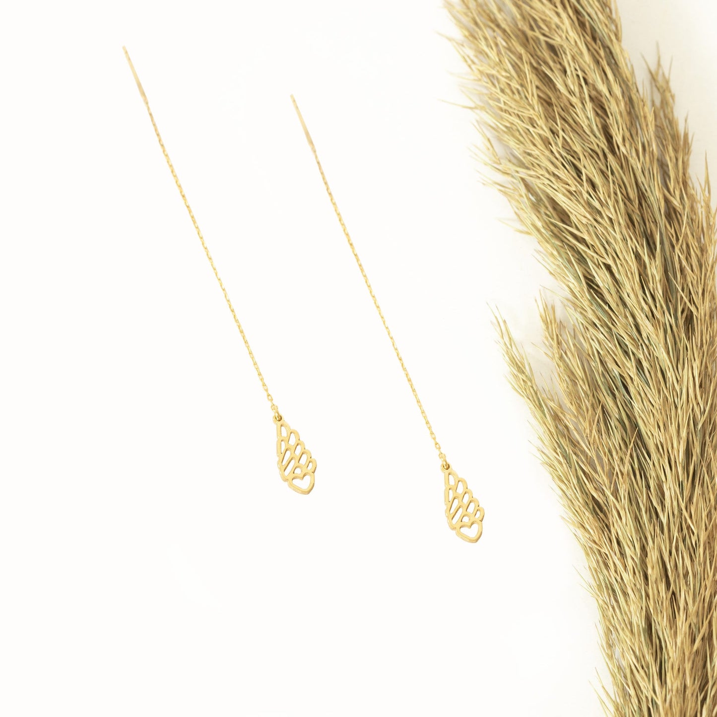 925 Sterling Silver Threader Wing Chain Heart Earrings