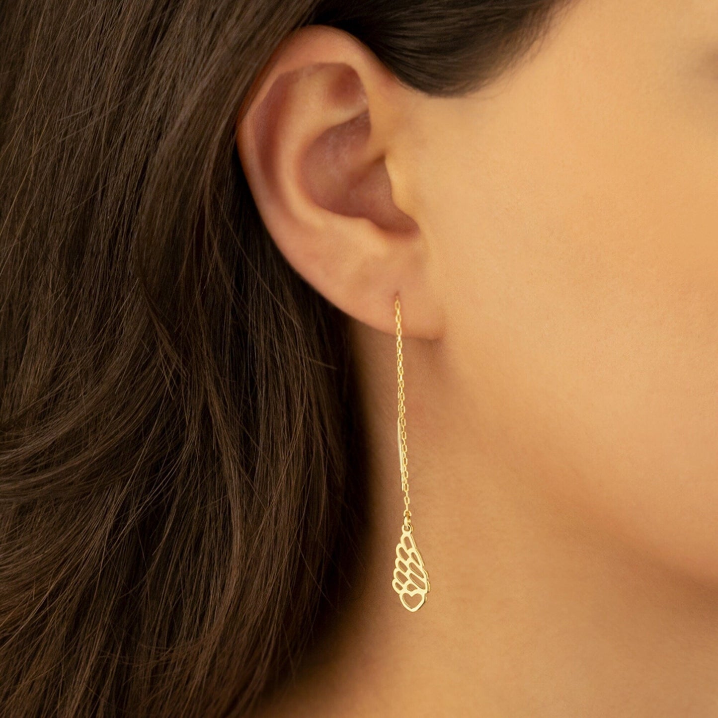 925 Sterling Silver Threader Wing Chain Heart Earrings