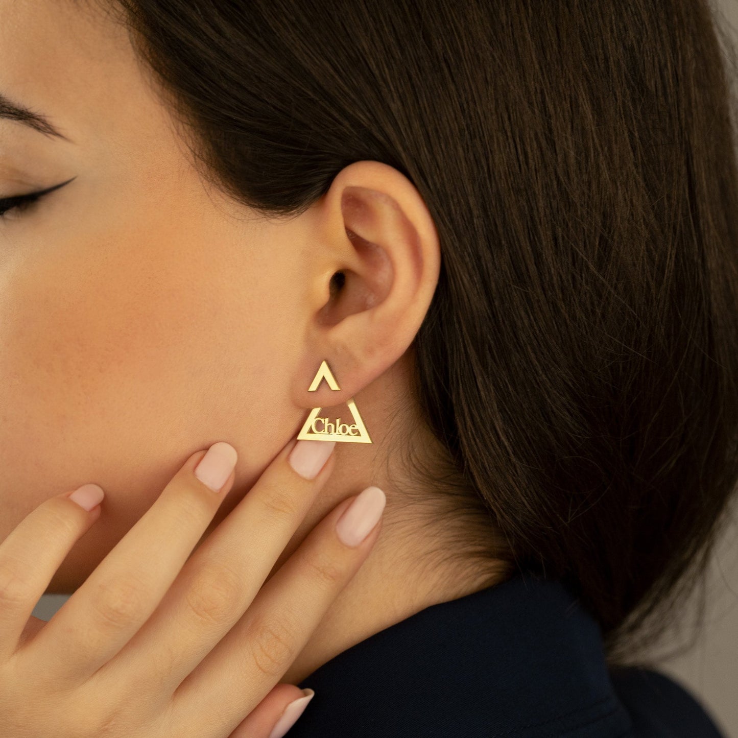 925 Sterling Silver Triangle Ear Jacket Named Earrings