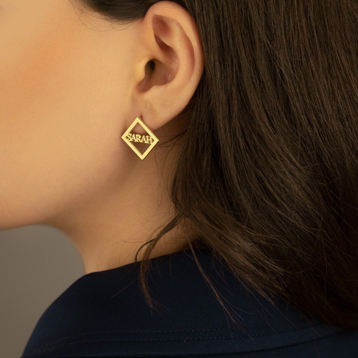 925 Sterling Silver Square Ear Jacket Name Earring