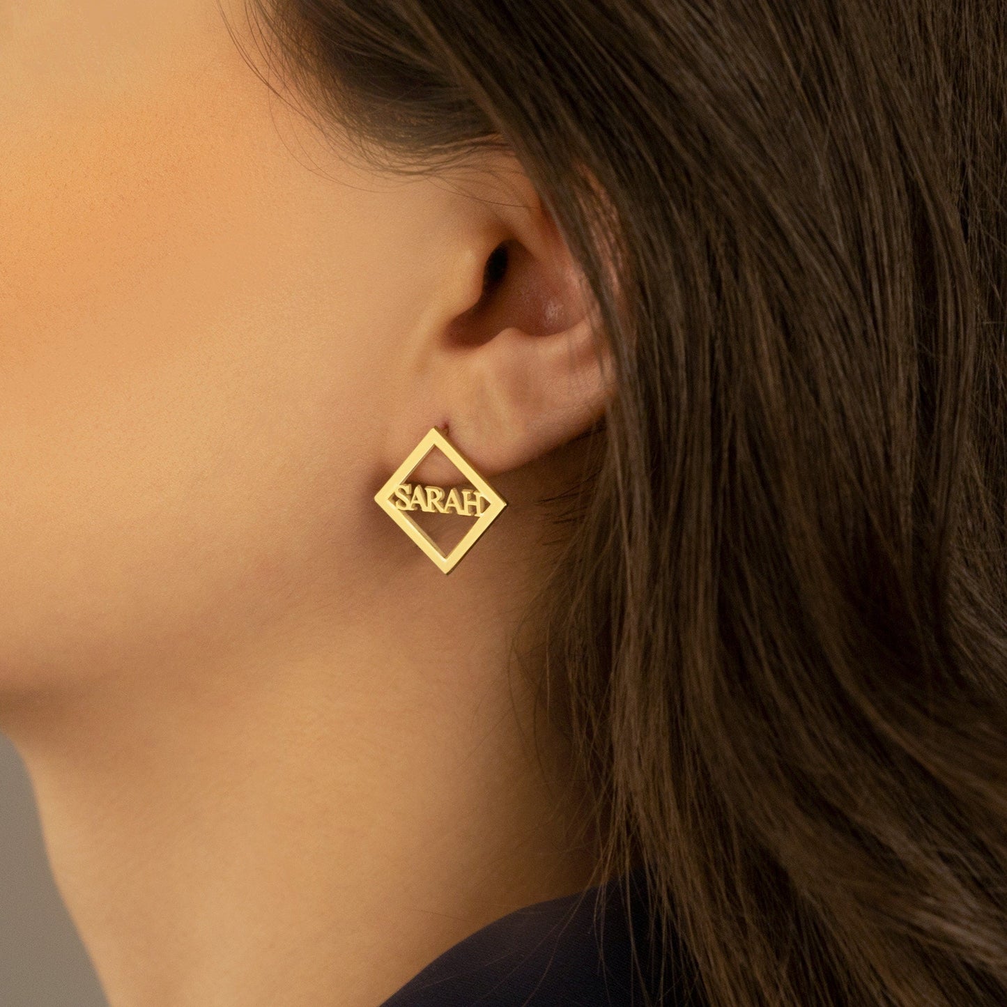 925 Sterling Silver Square Ear Jacket Name Earring