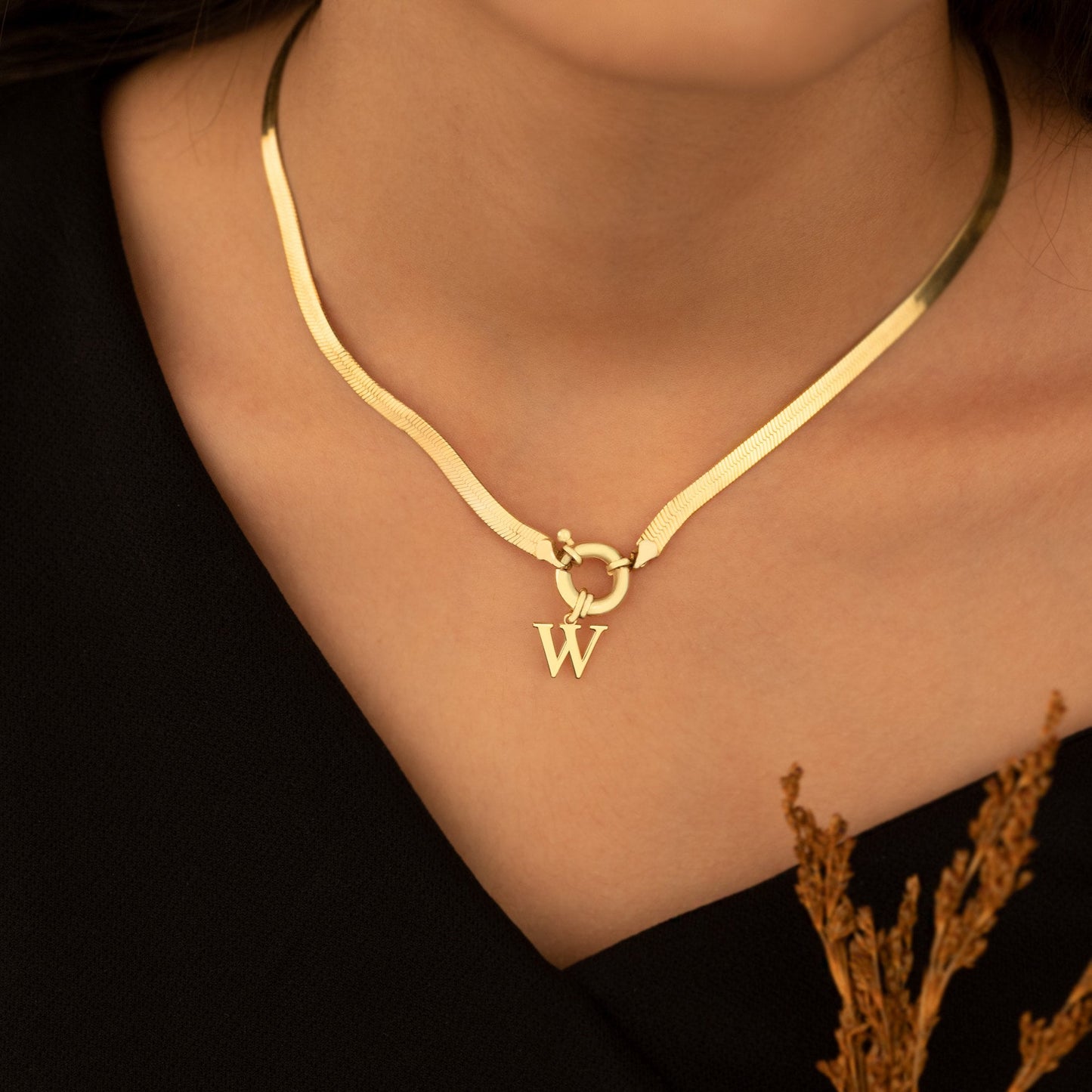 925 Sterling Silver Snake Layered Chain With Initial or Name
