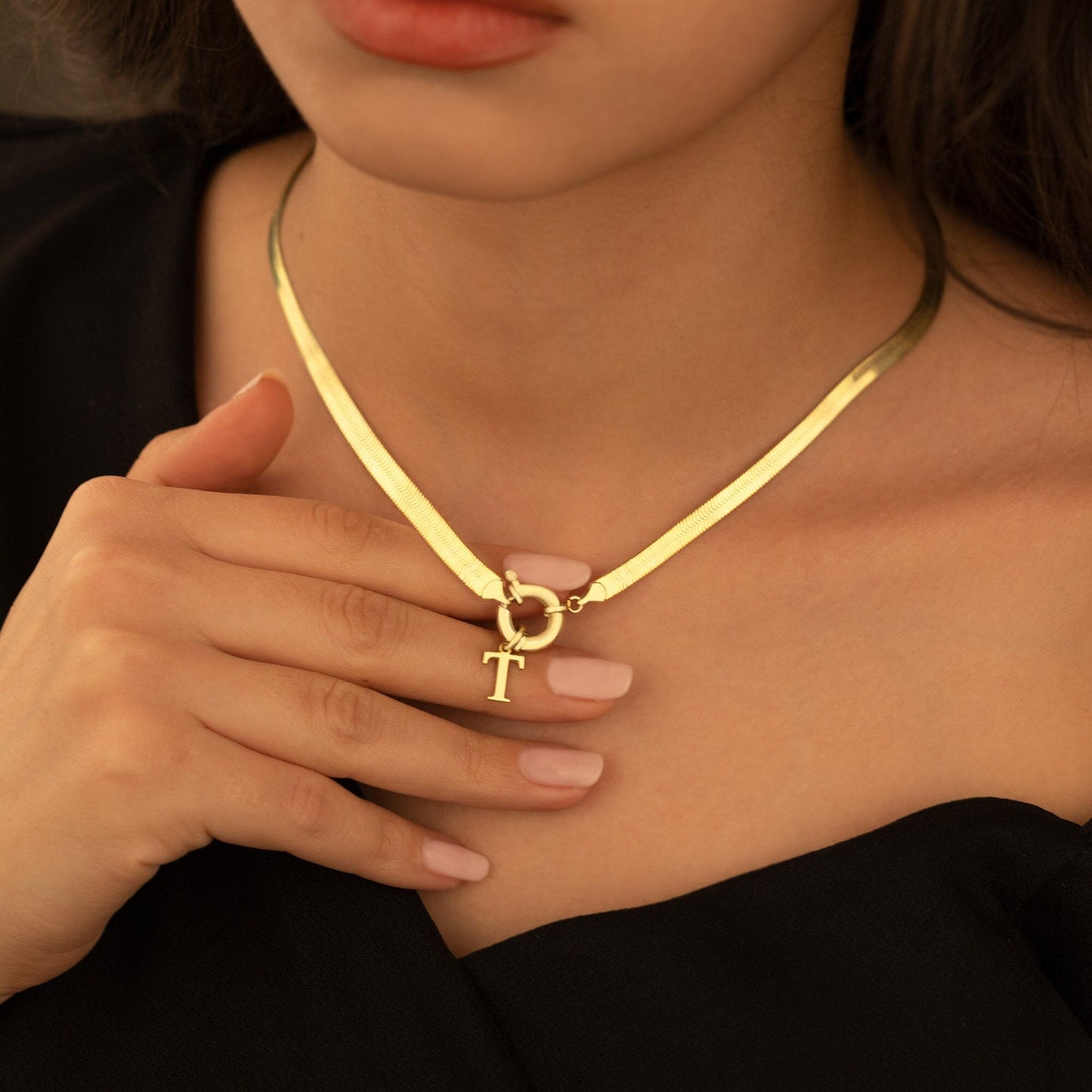 925 Sterling Silver Snake Layered Chain With Initial or Name