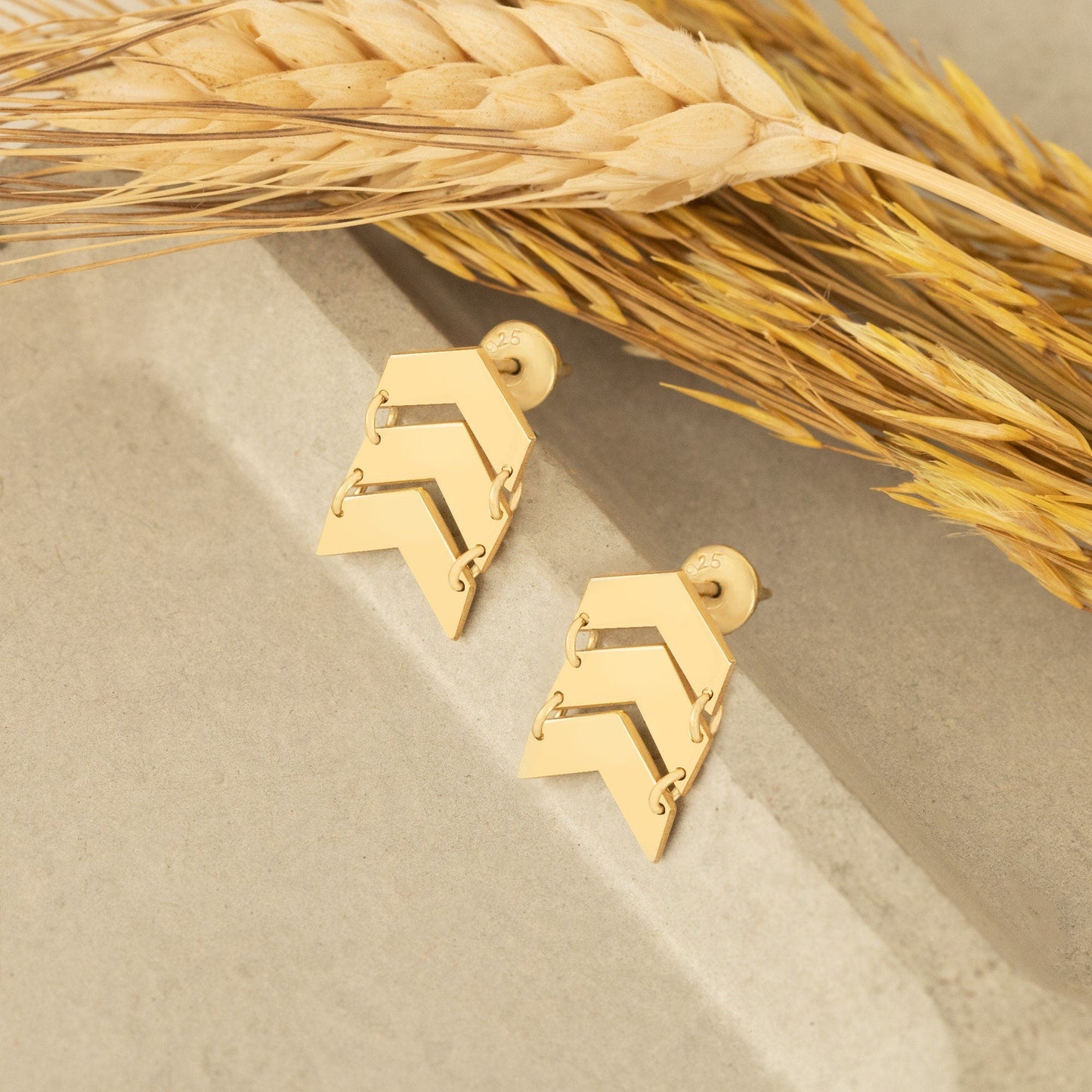 925 Sterling Silver Three Row Chevron Arrow Earrings