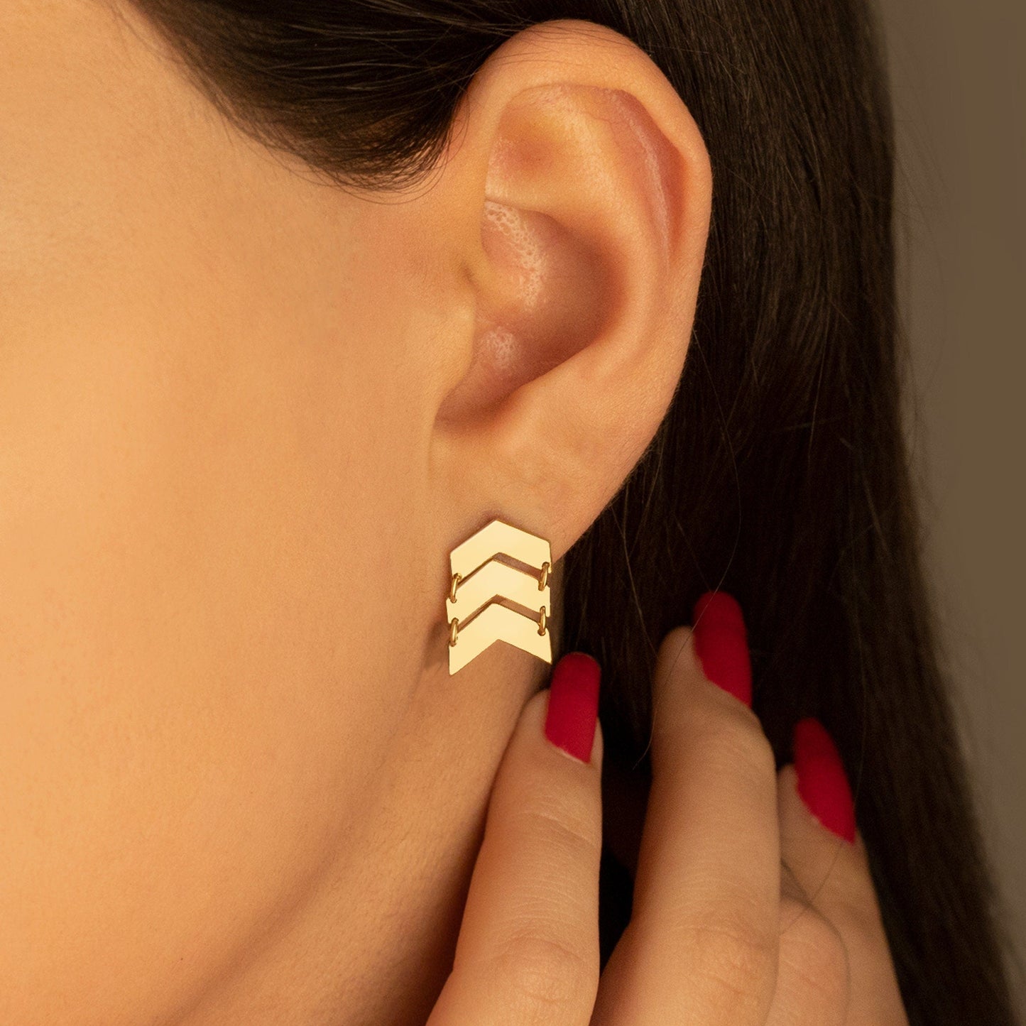 925 Sterling Silver Three Row Chevron Arrow Earrings