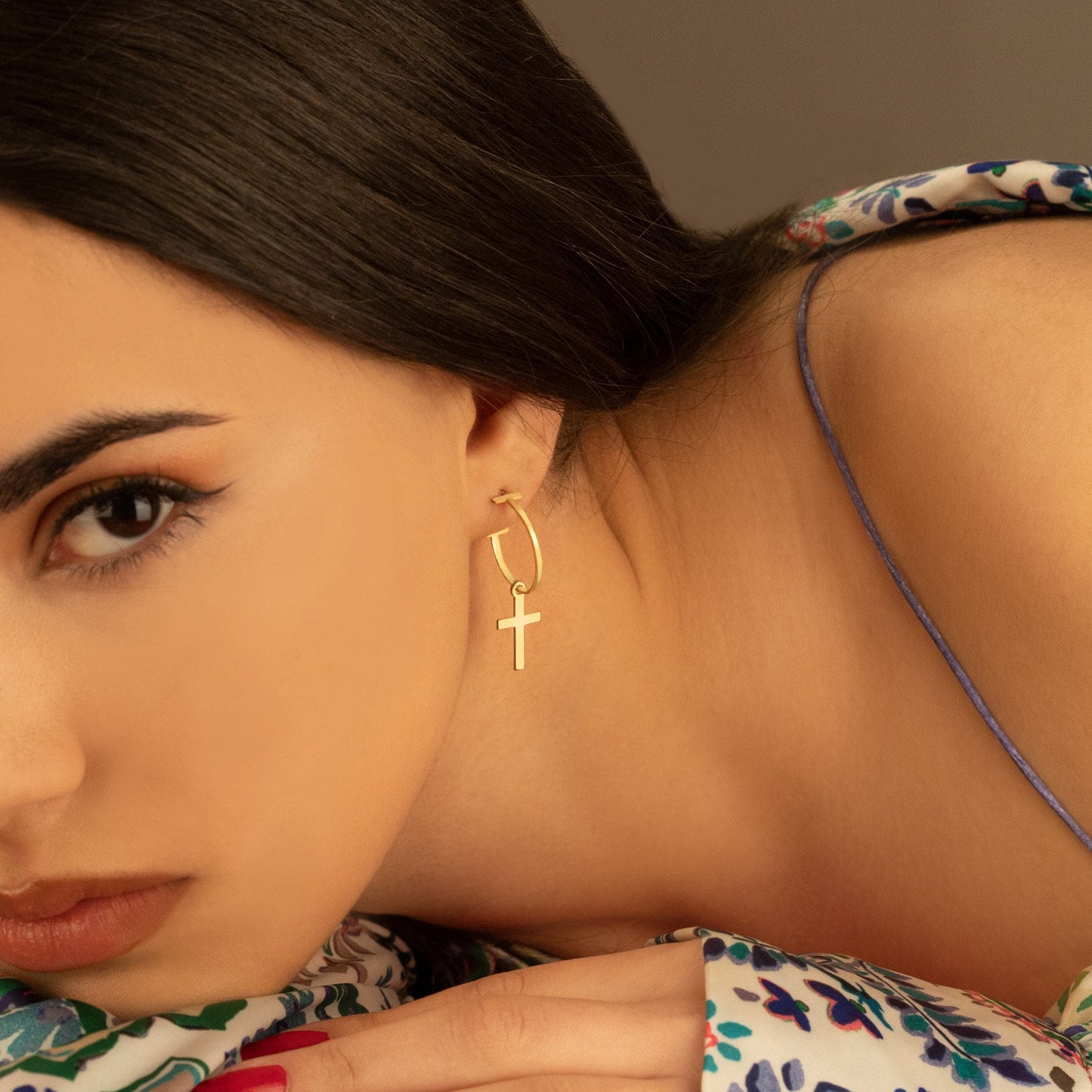 925 Sterling Silver Dangle Cross Hoop Earrings