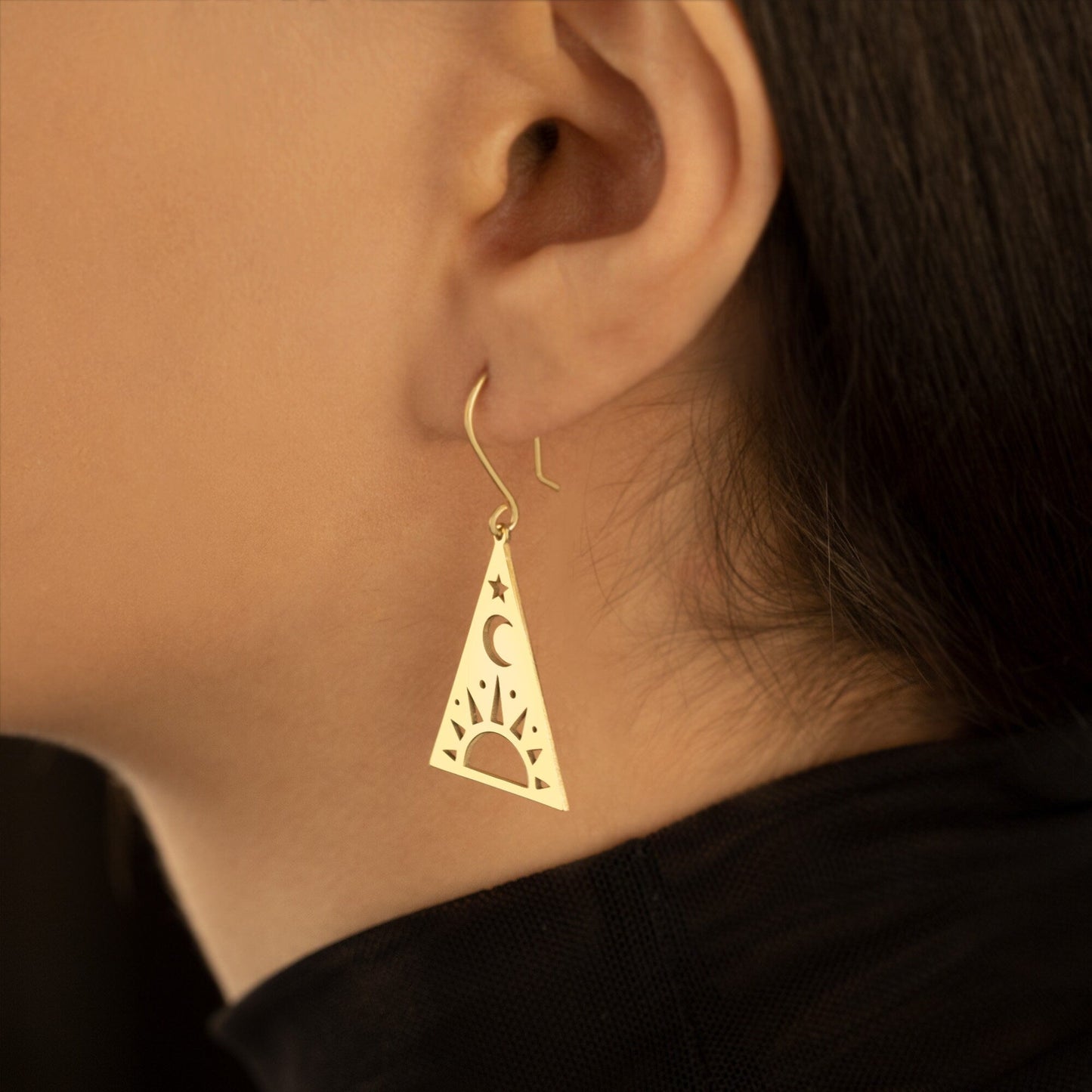 925 Sterling Silver Triangle Celestial Earrings