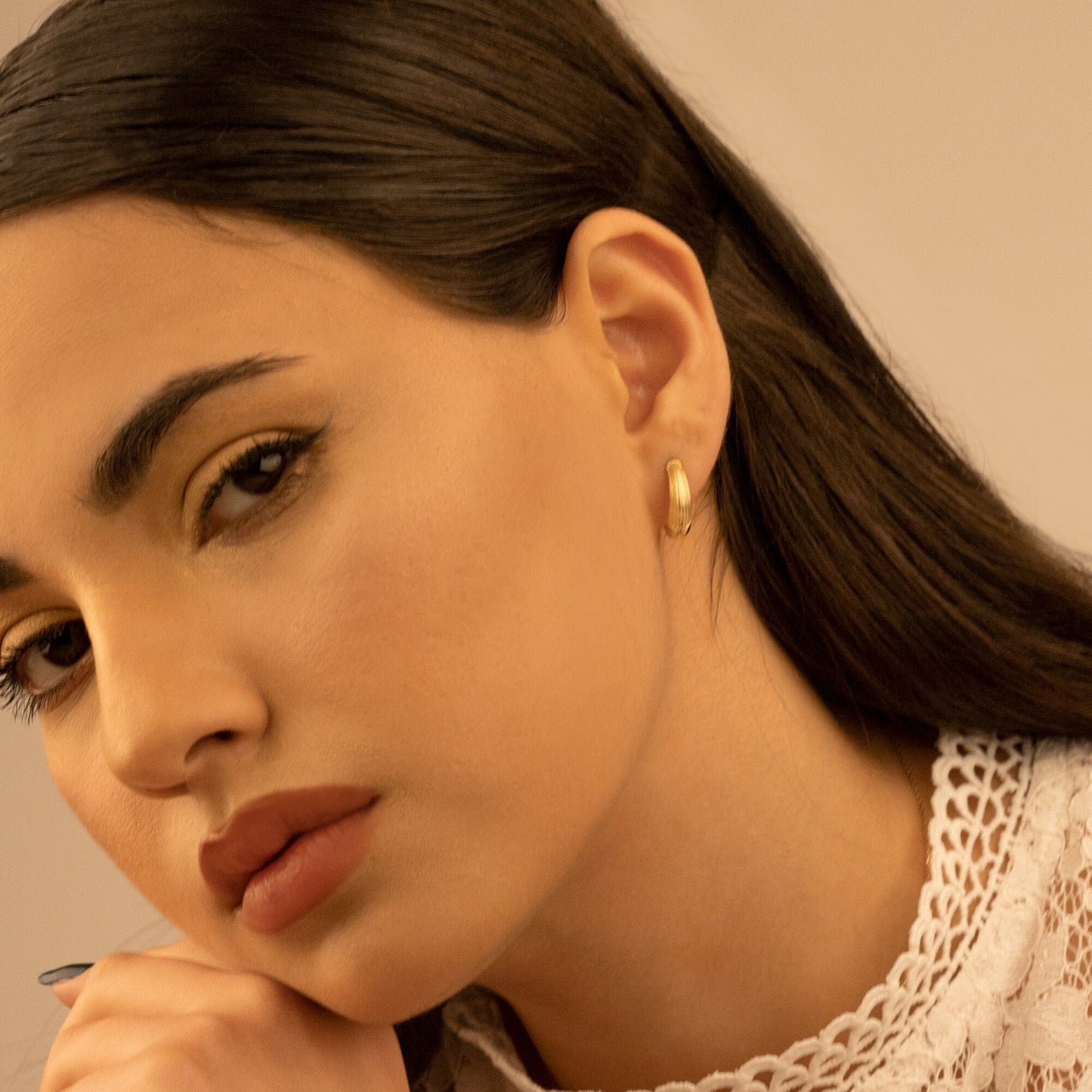 925 Sterling Silver Ribbed Link Huggie Hoop Earrings