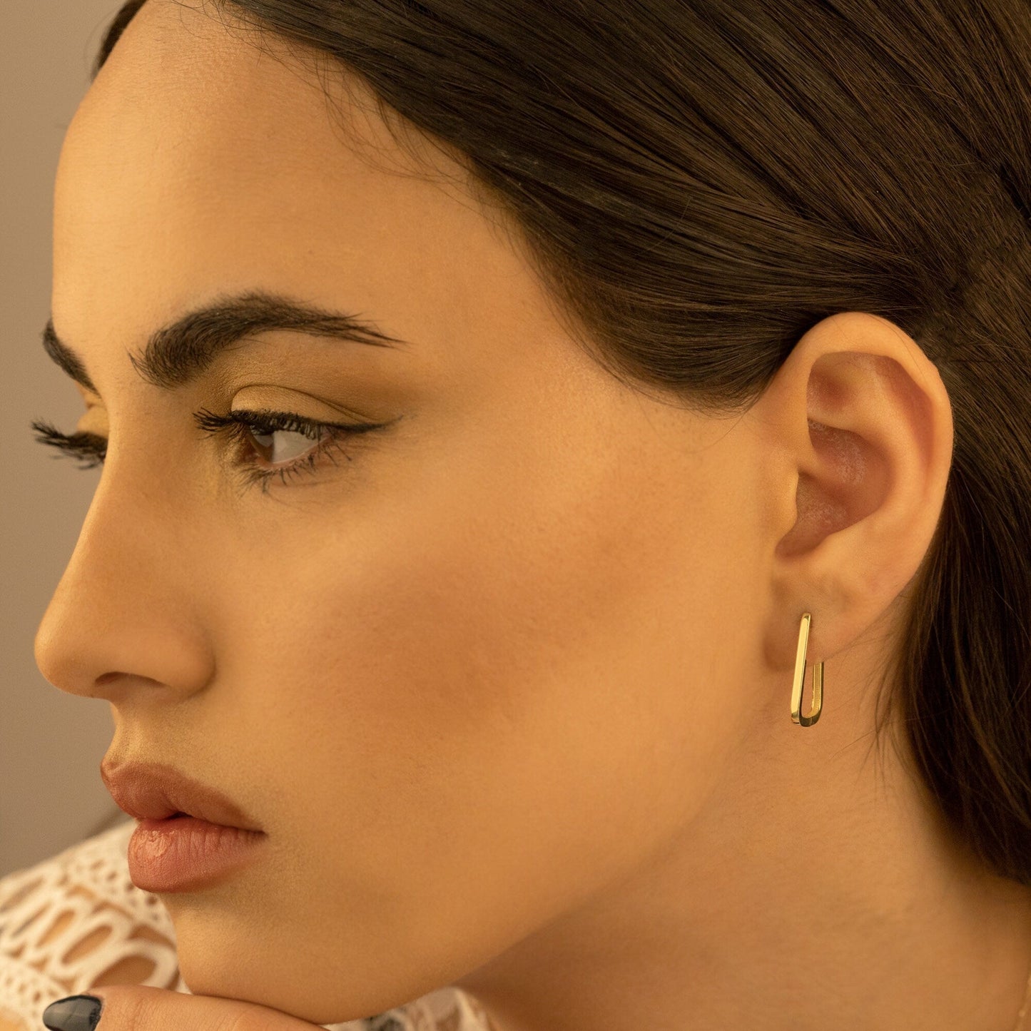 925 Sterling Silver Rectangle Hoop Earrings Huggie