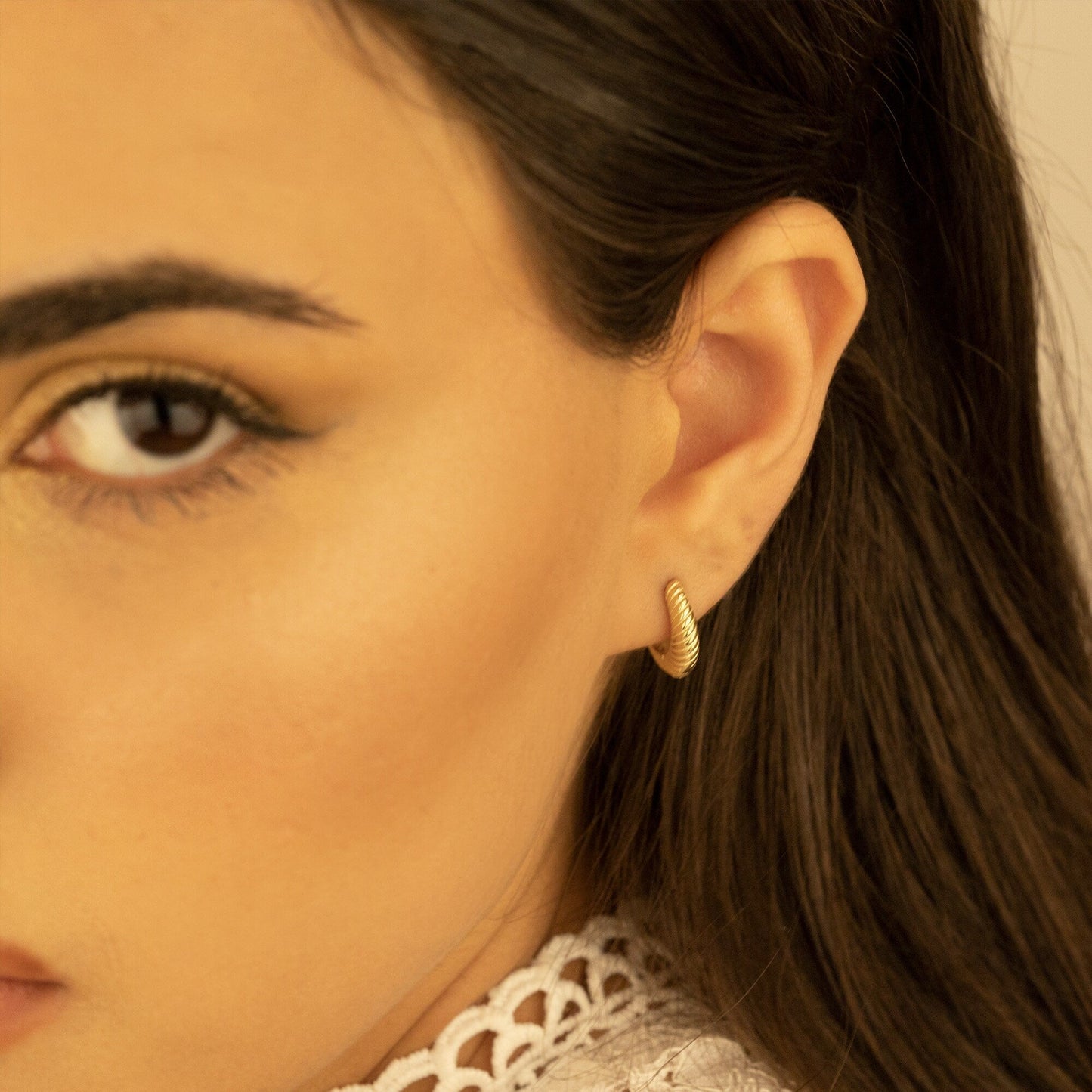 925 Sterling Silver Ribbed Hoop Earrings