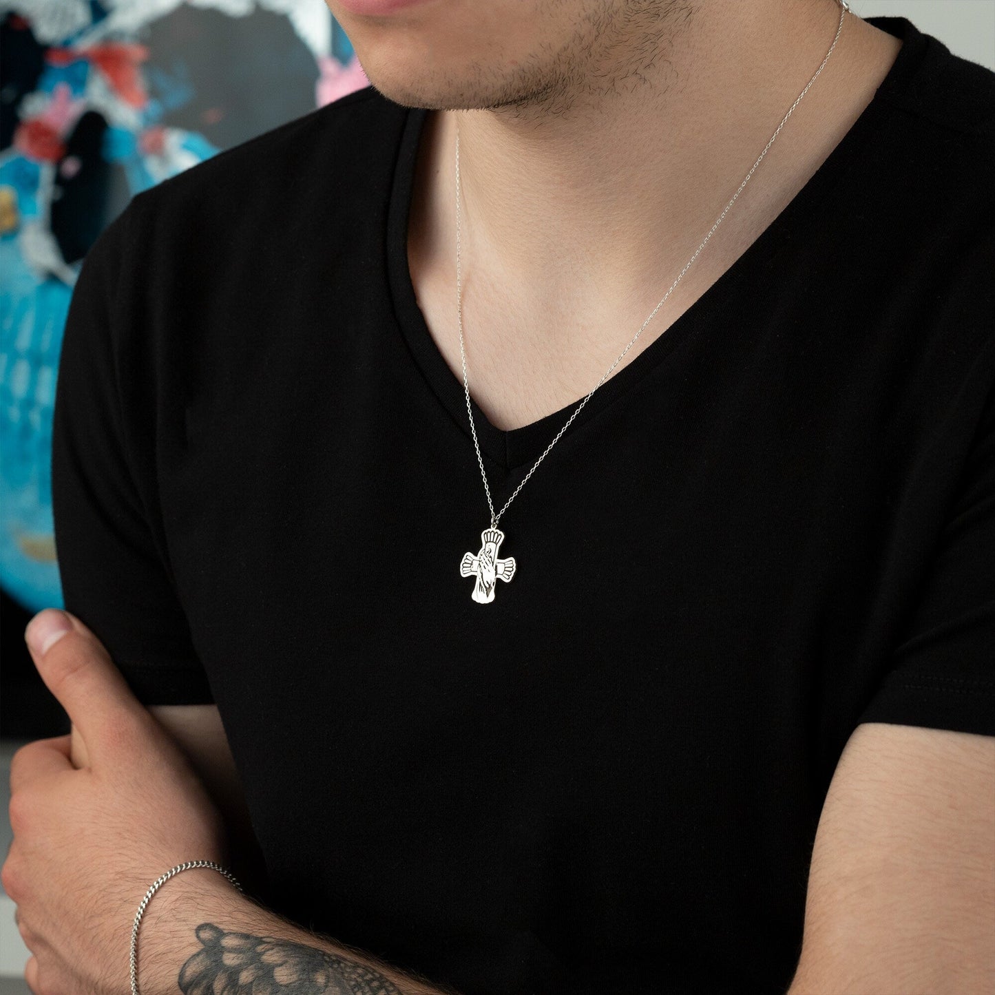 925 Sterling Silver Praying Hands Necklace