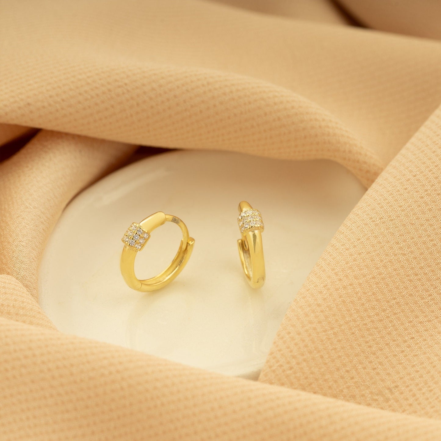 925 Sterling Silver Diamond Hoop Earrings
