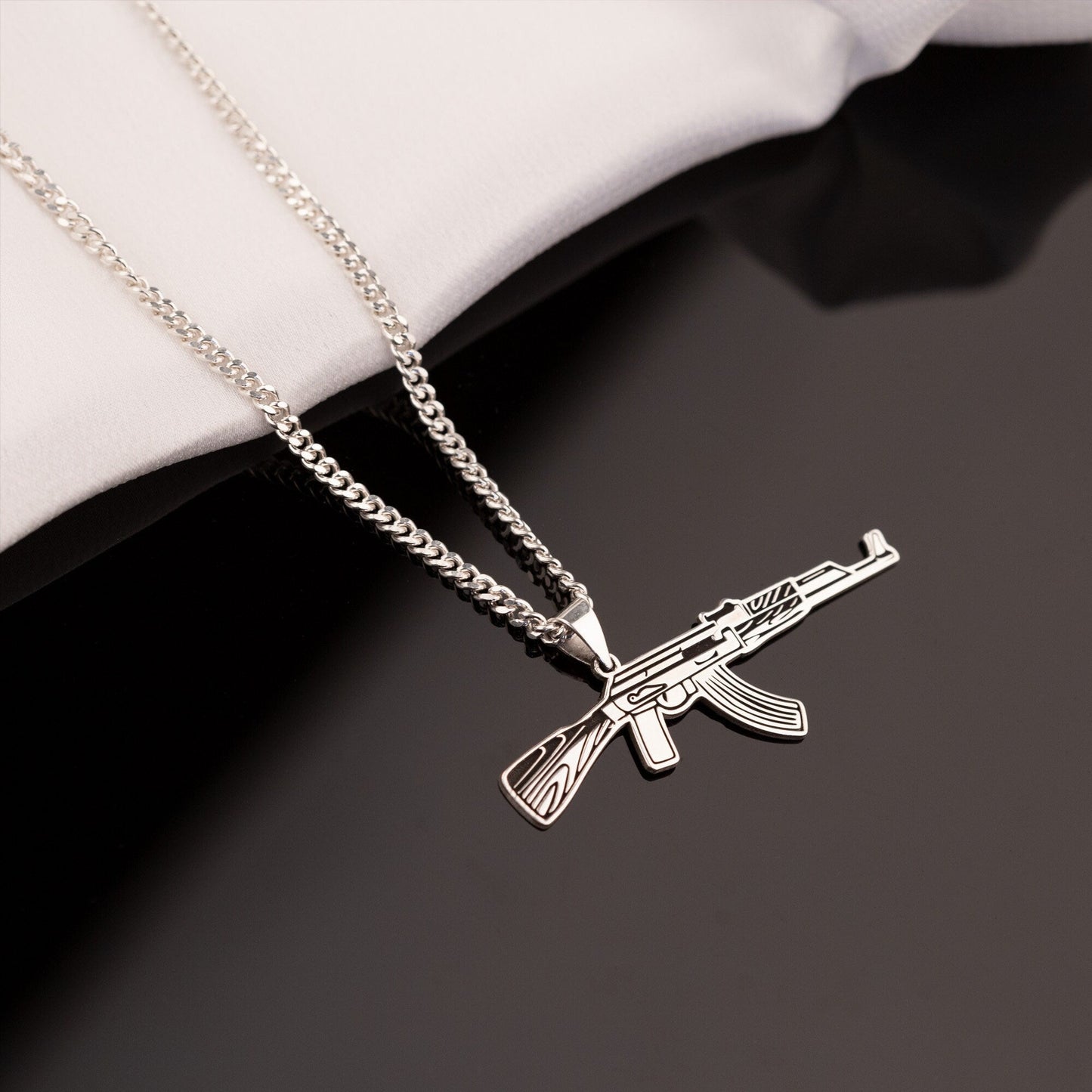 925 Sterling Silver Submachine Gun Necklace