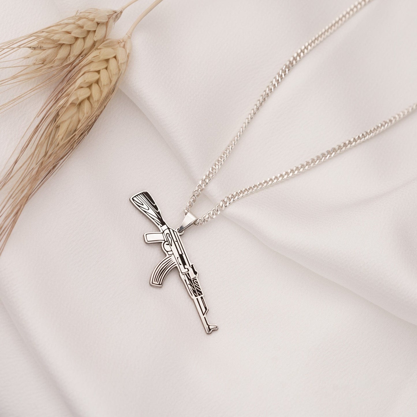 925 Sterling Silver Submachine Gun Necklace