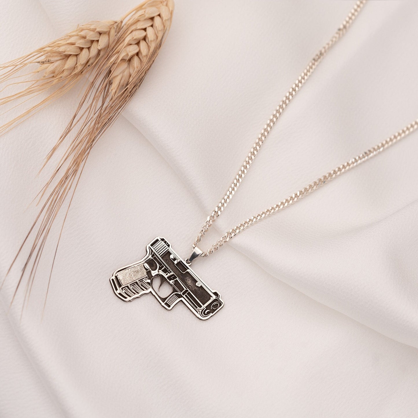 925 Sterling Silver Pistol Gun Necklace