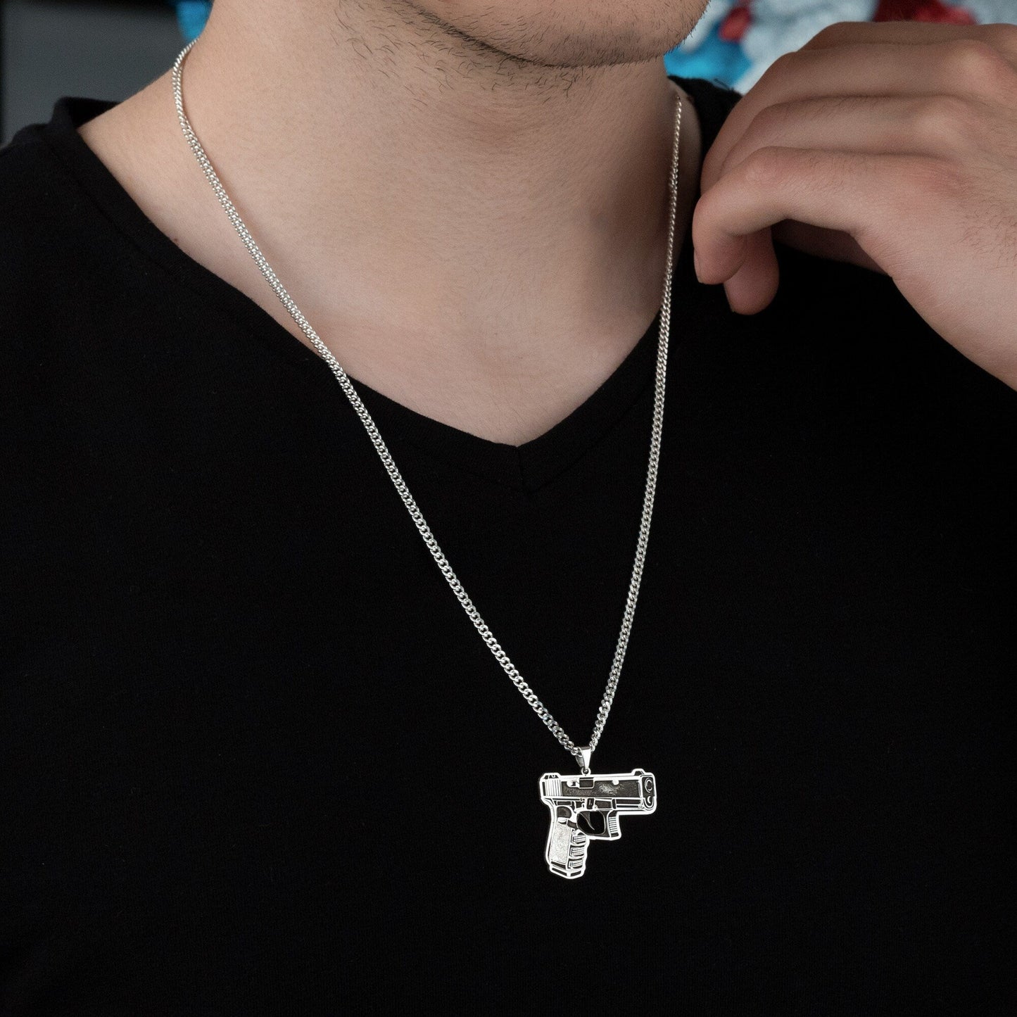 925 Sterling Silver Pistol Gun Necklace